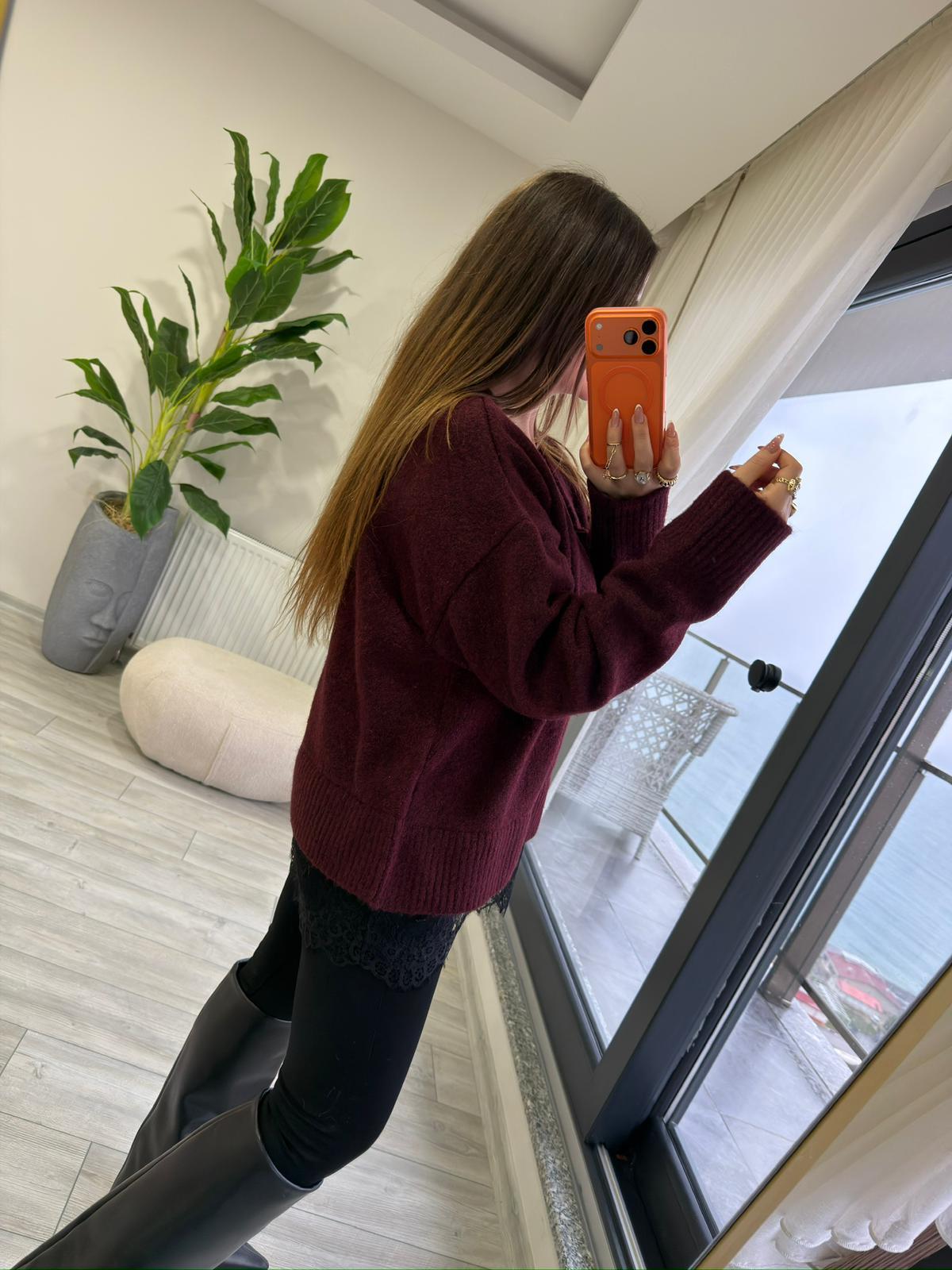 4684 Dantel Detaylı Kazak BORDO