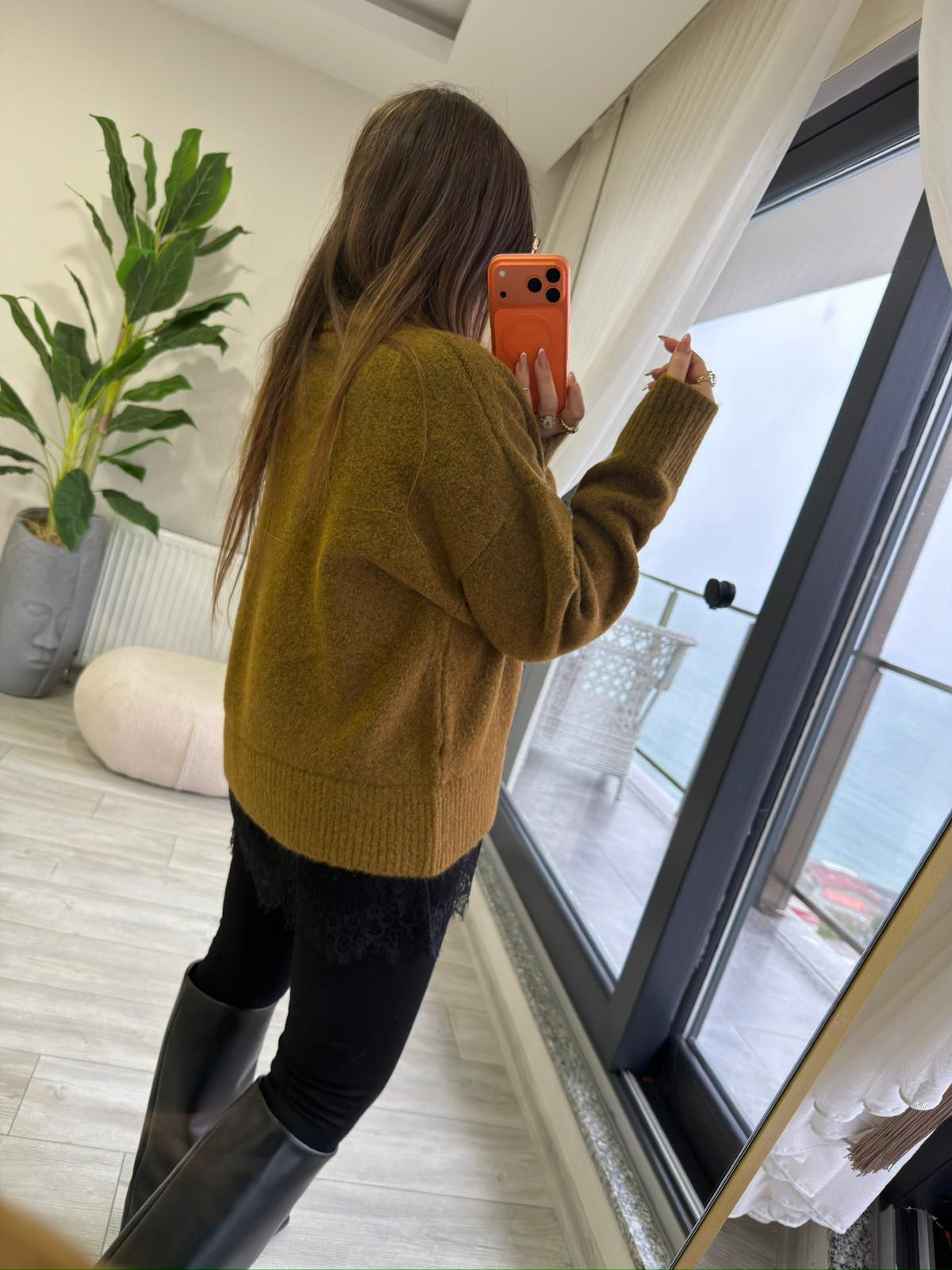 4684 Dantel Detaylı Kazak olive