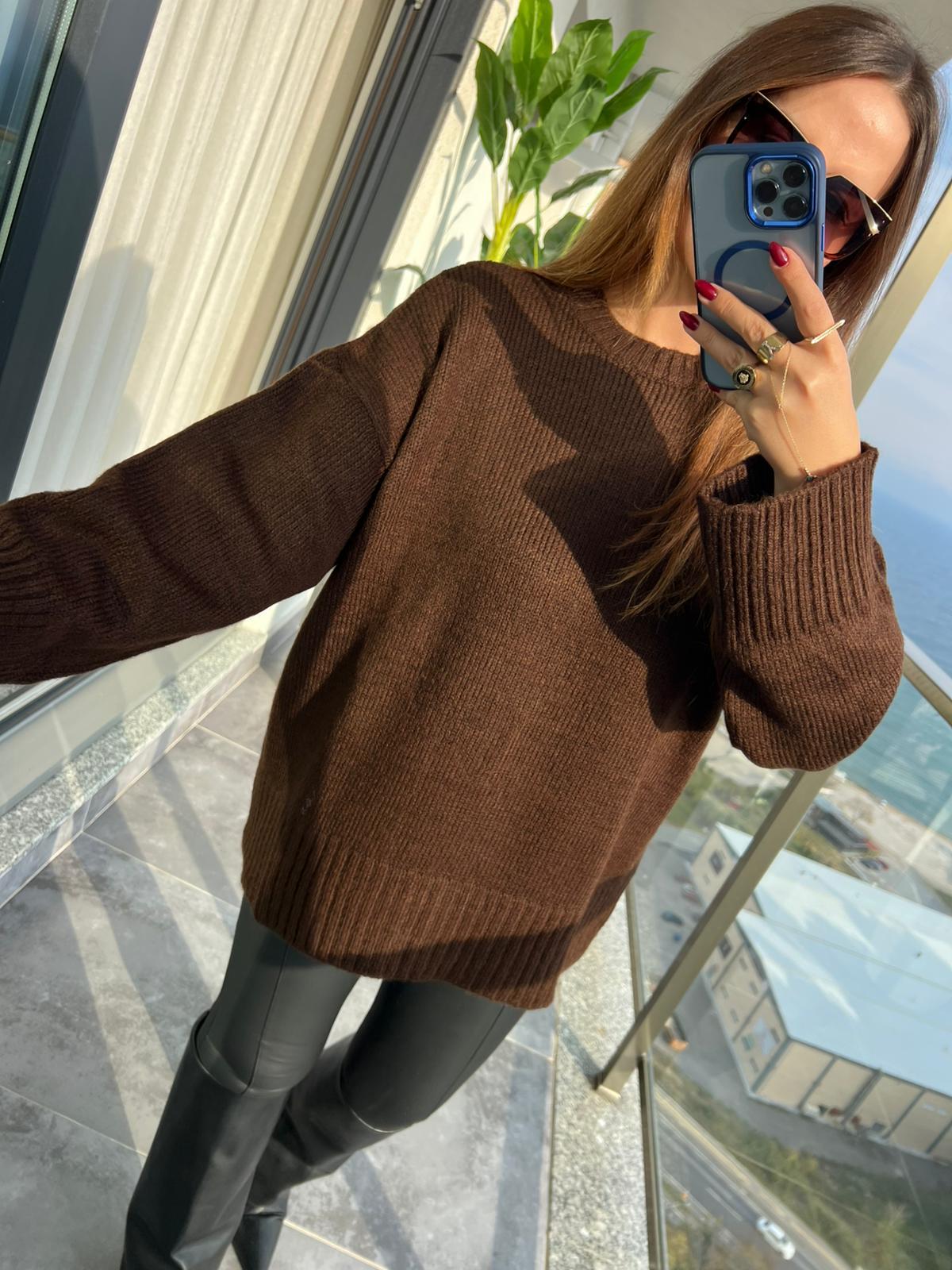 4700 Bisiklet Yakalı Kazak KAHVE