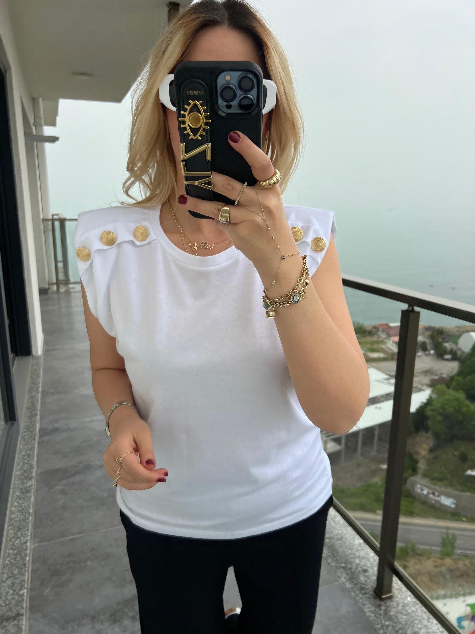 4705 Vatkalı Tshirt BEYAZ