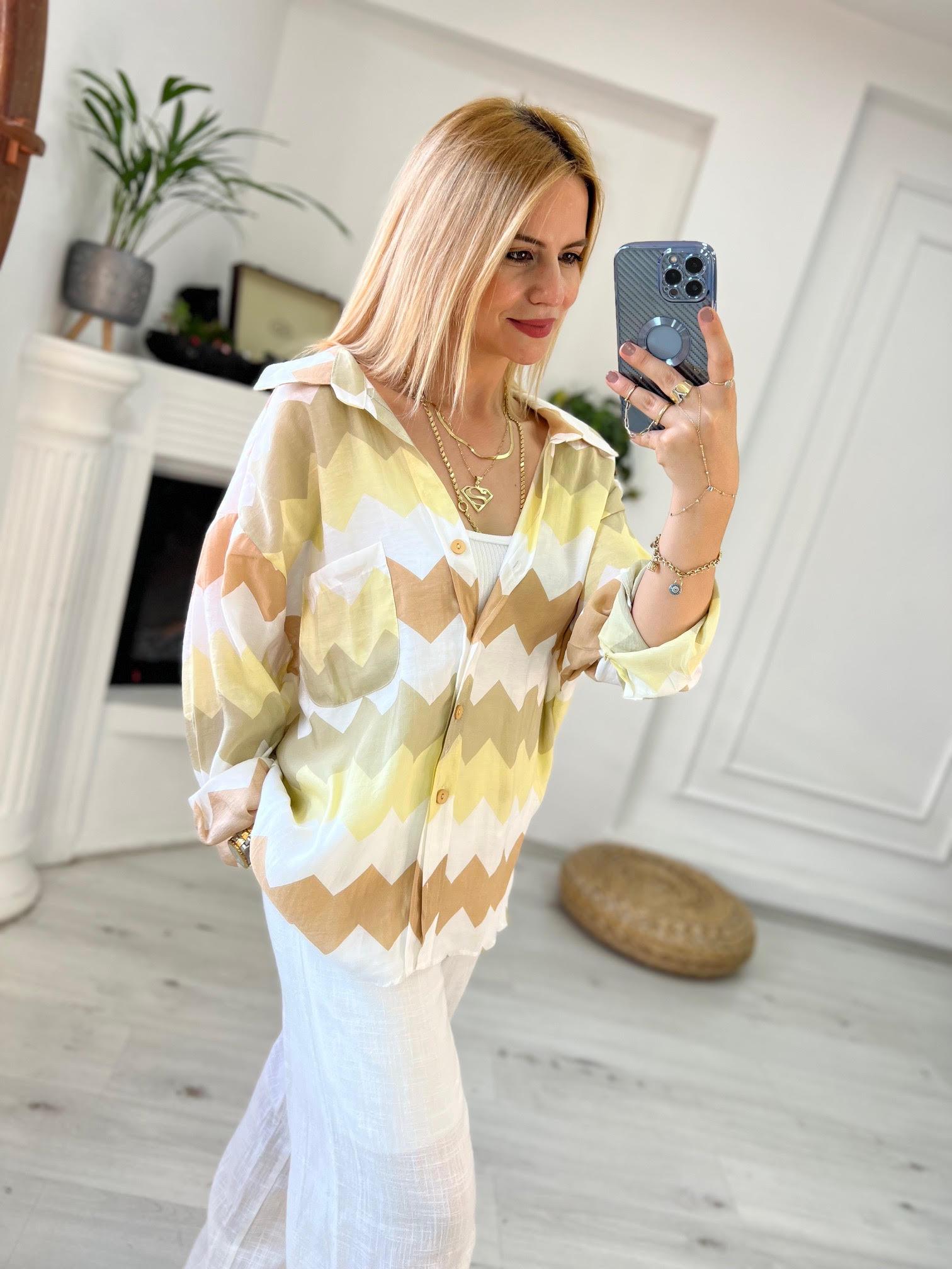4734 Zigzag Oversize Gömlek BEJ