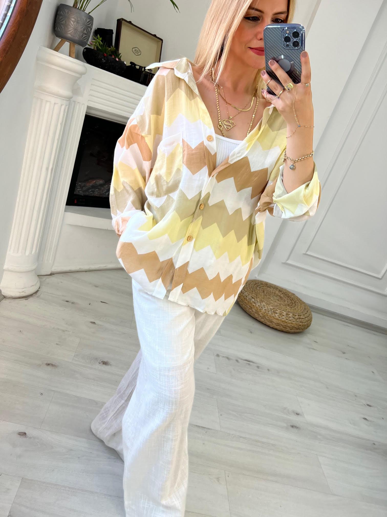 4734 Zigzag Oversize Gömlek BEJ