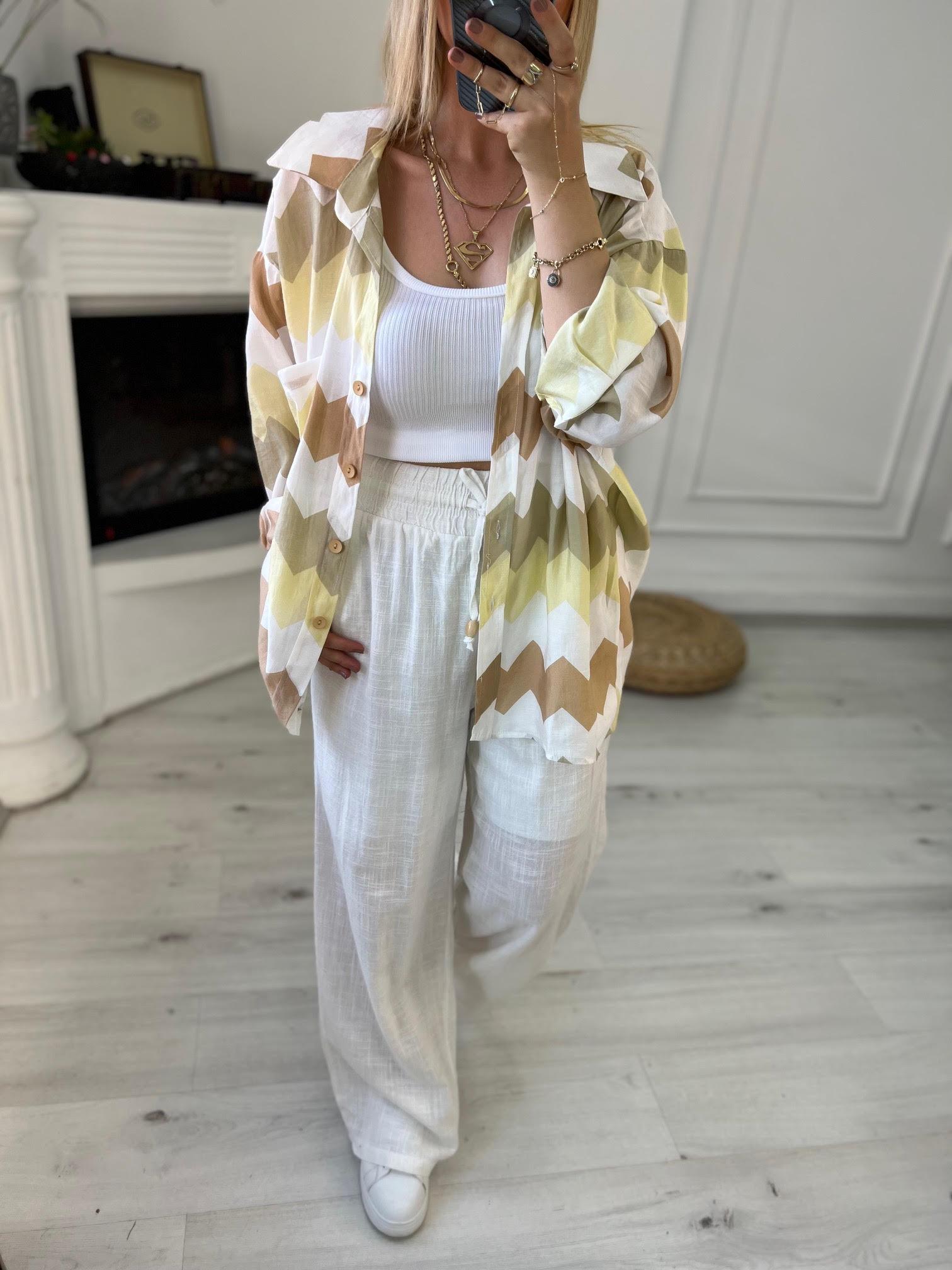 4734 Zigzag Oversize Gömlek BEJ