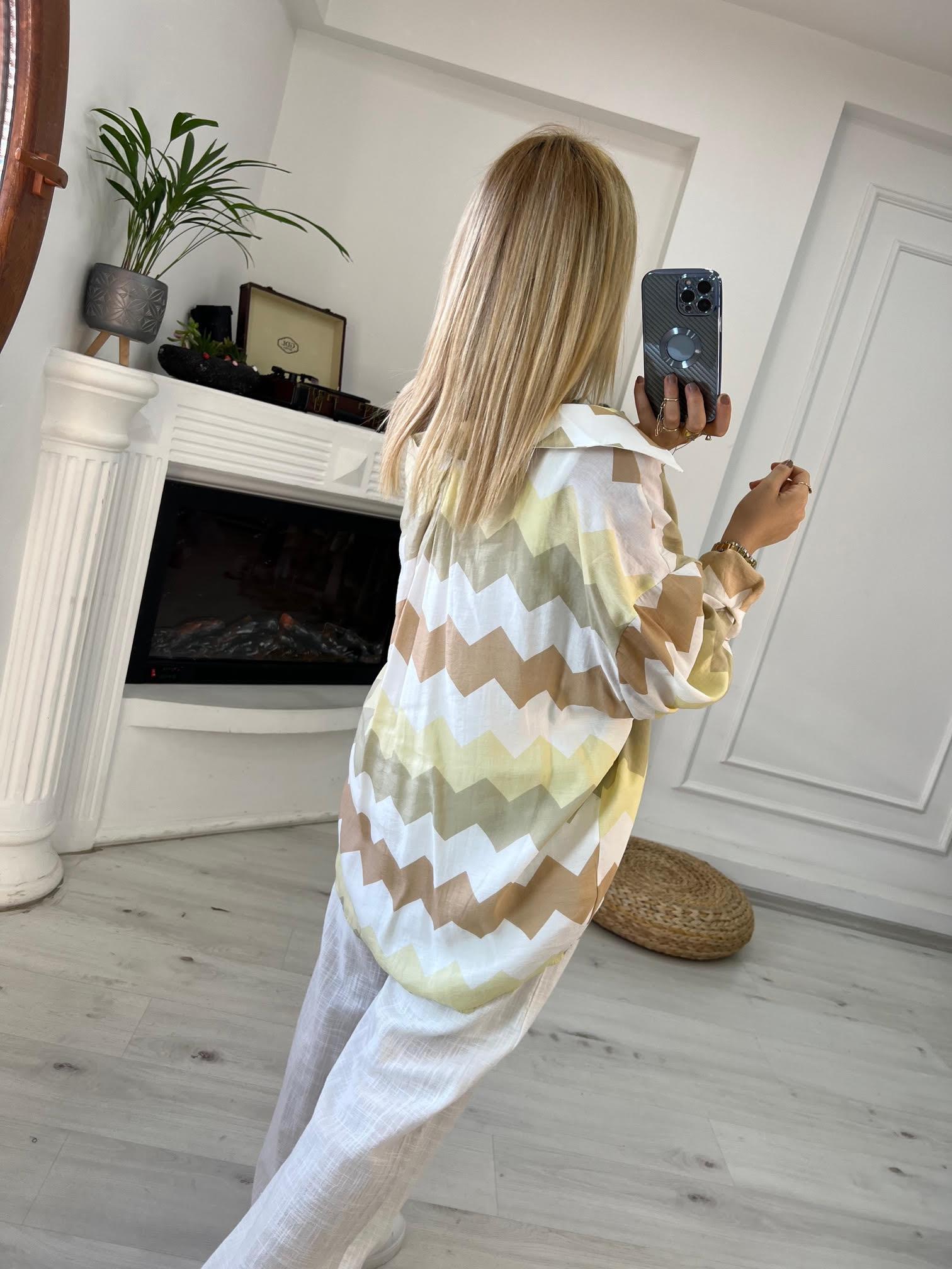 4734 Zigzag Oversize Gömlek BEJ