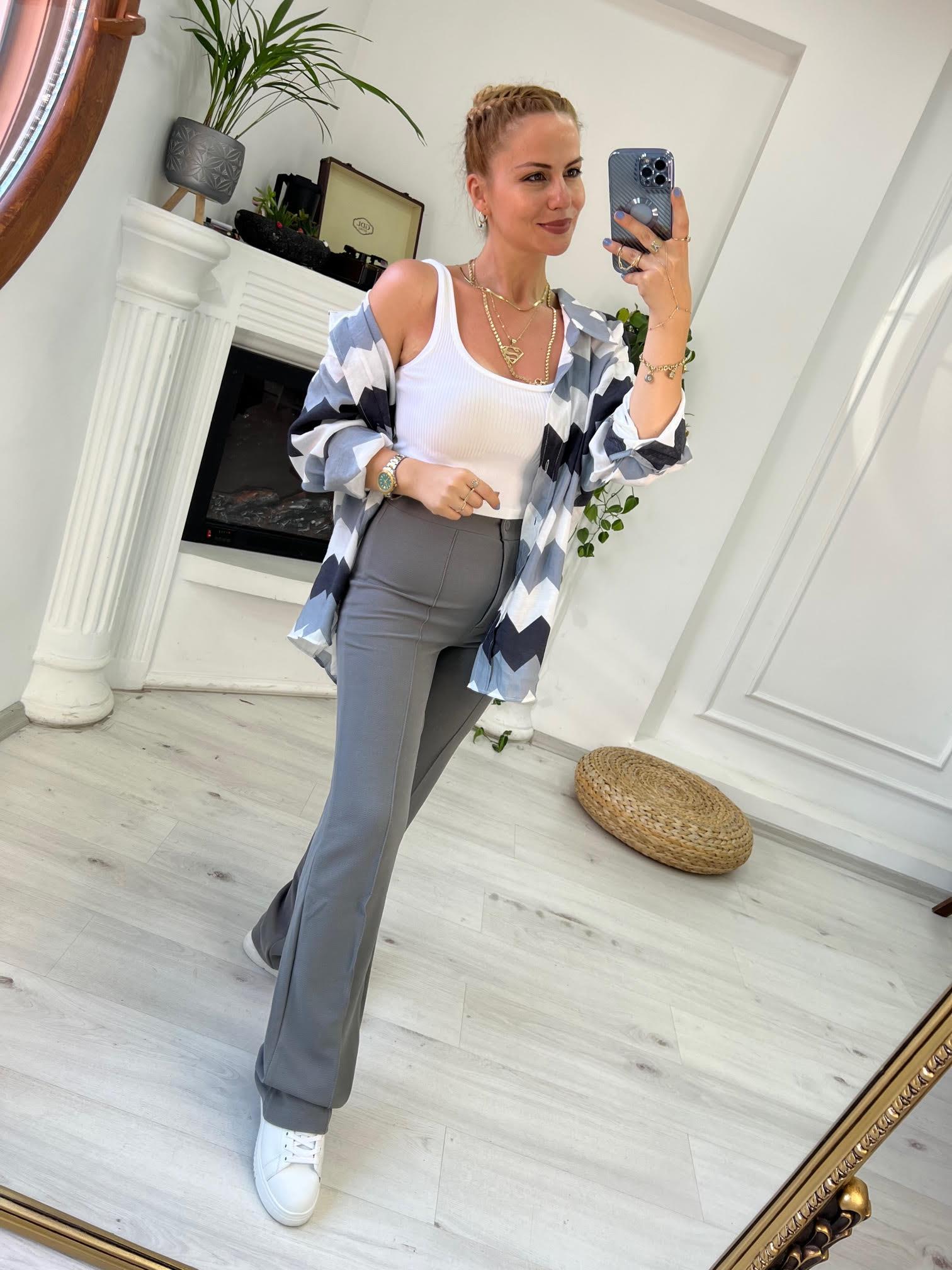 4734 Zigzag Oversize Gömlek GRİ
