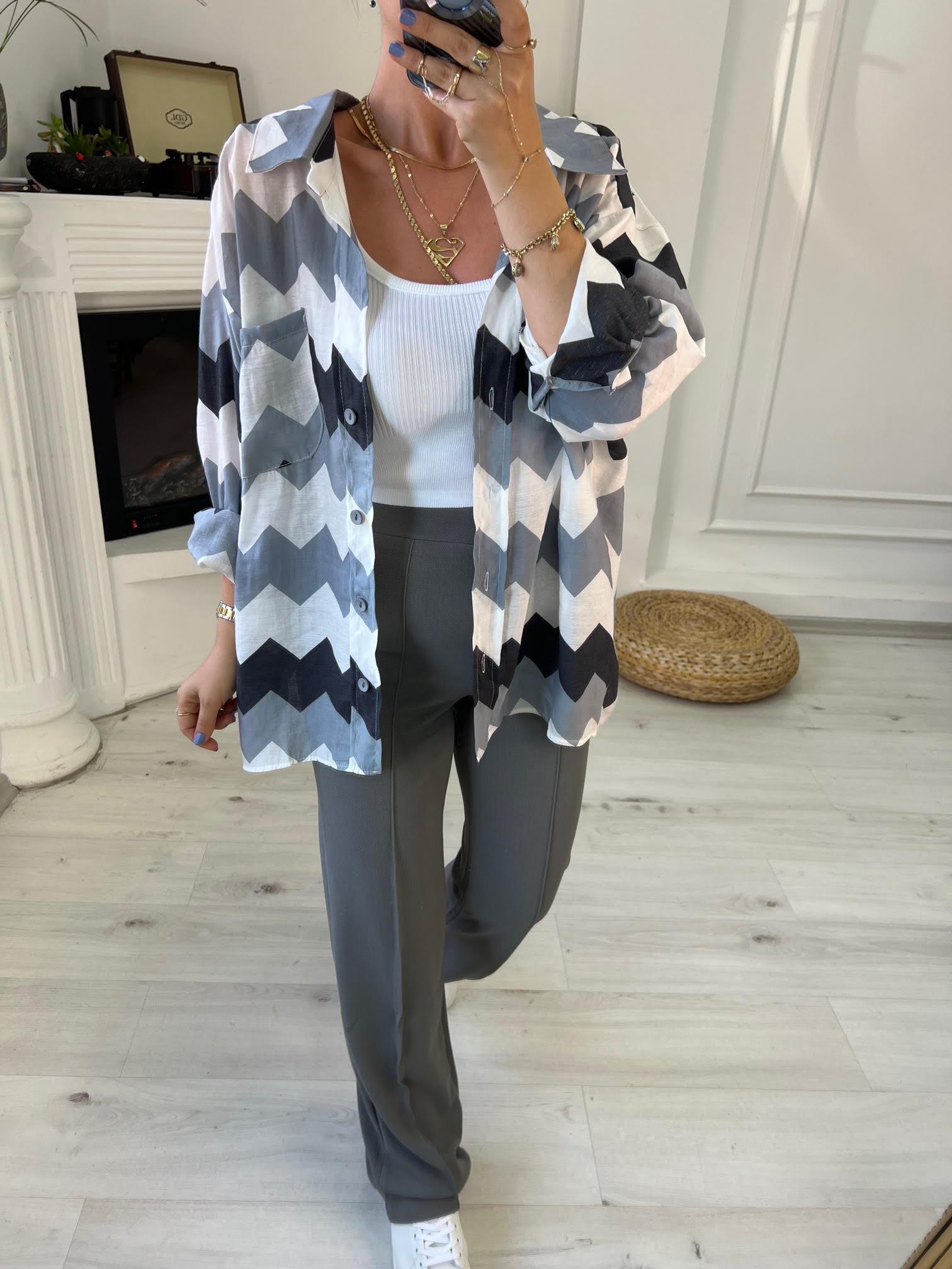 4734 Zigzag Oversize Gömlek GRİ