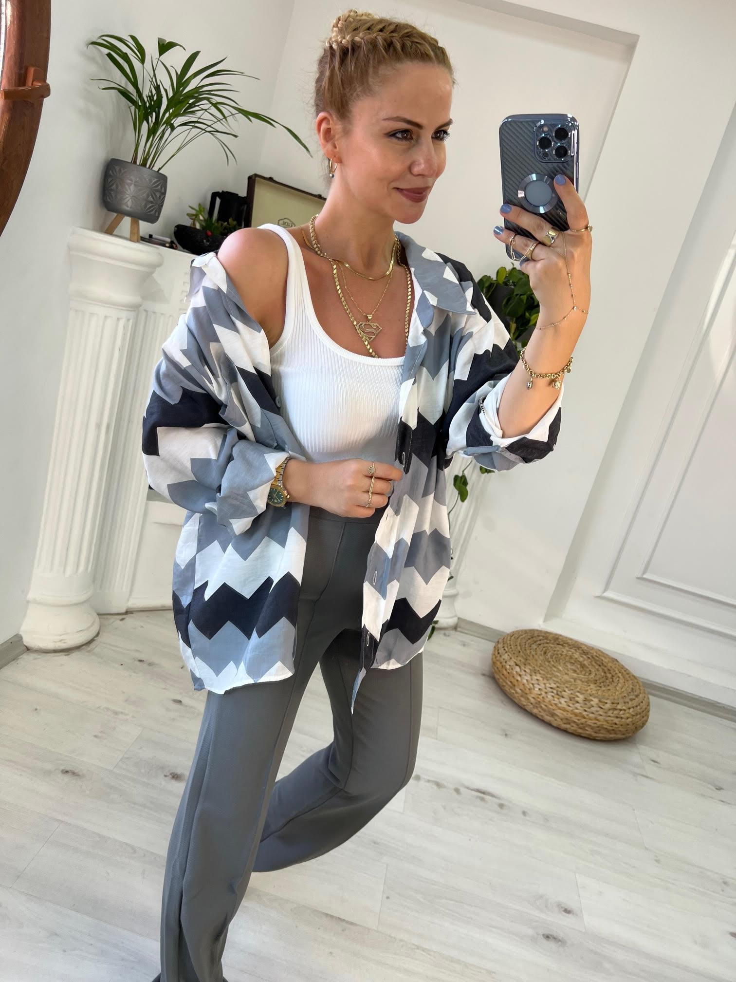 4734 Zigzag Oversize Gömlek GRİ