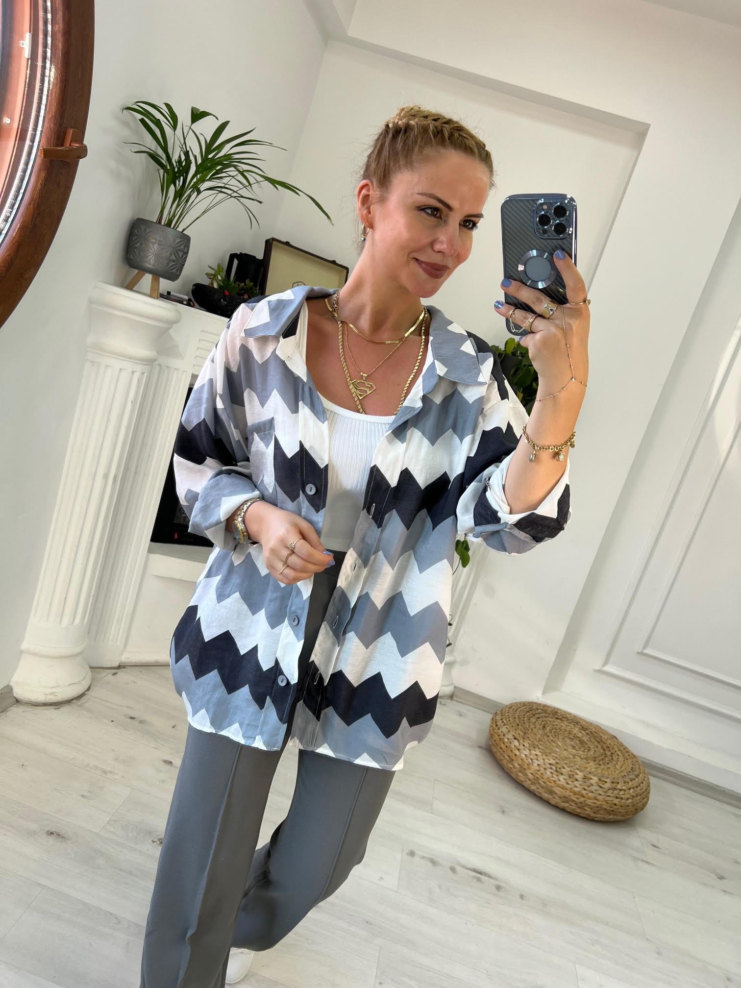 4734 Zigzag Oversize Gömlek GRİ