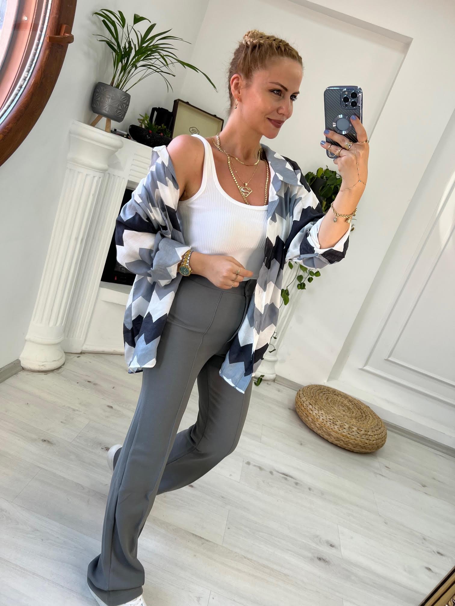4734 Zigzag Oversize Gömlek GRİ