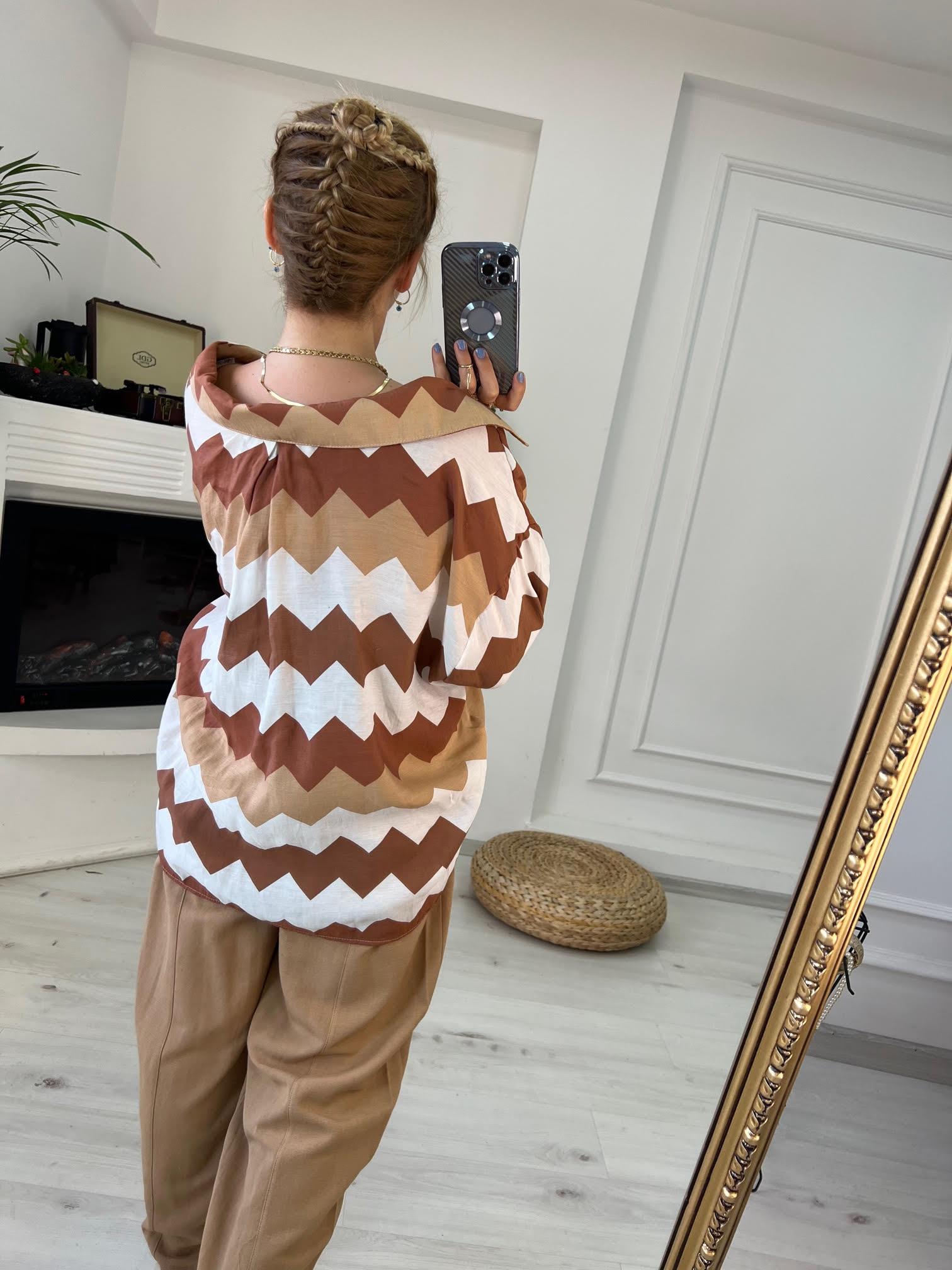 4734 Zigzag Oversize Gömlek KAHVE