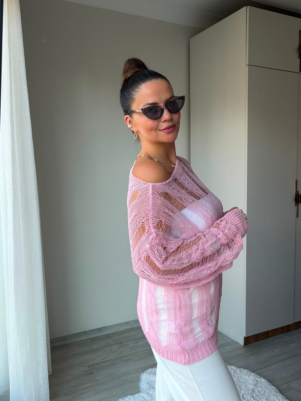 4745 Ajurlu Bluz PEMBE