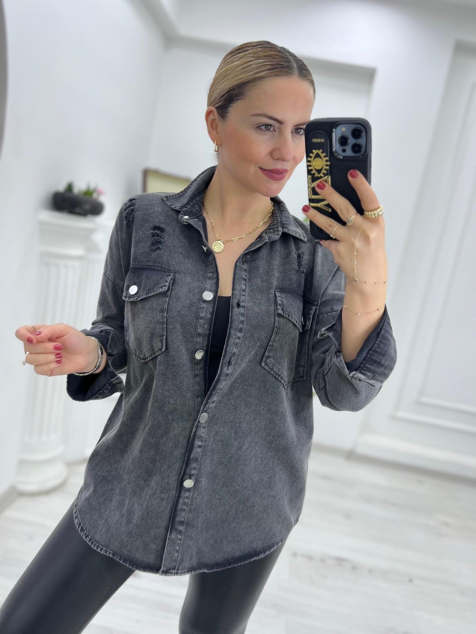 475 Yırtıklı Gabardin Gömlek FÜME