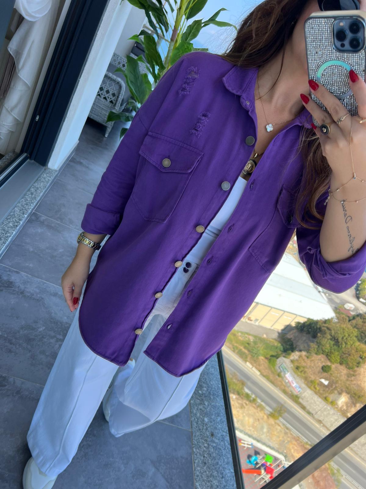 475 Yırtıklı Gabardin Gömlek MOR