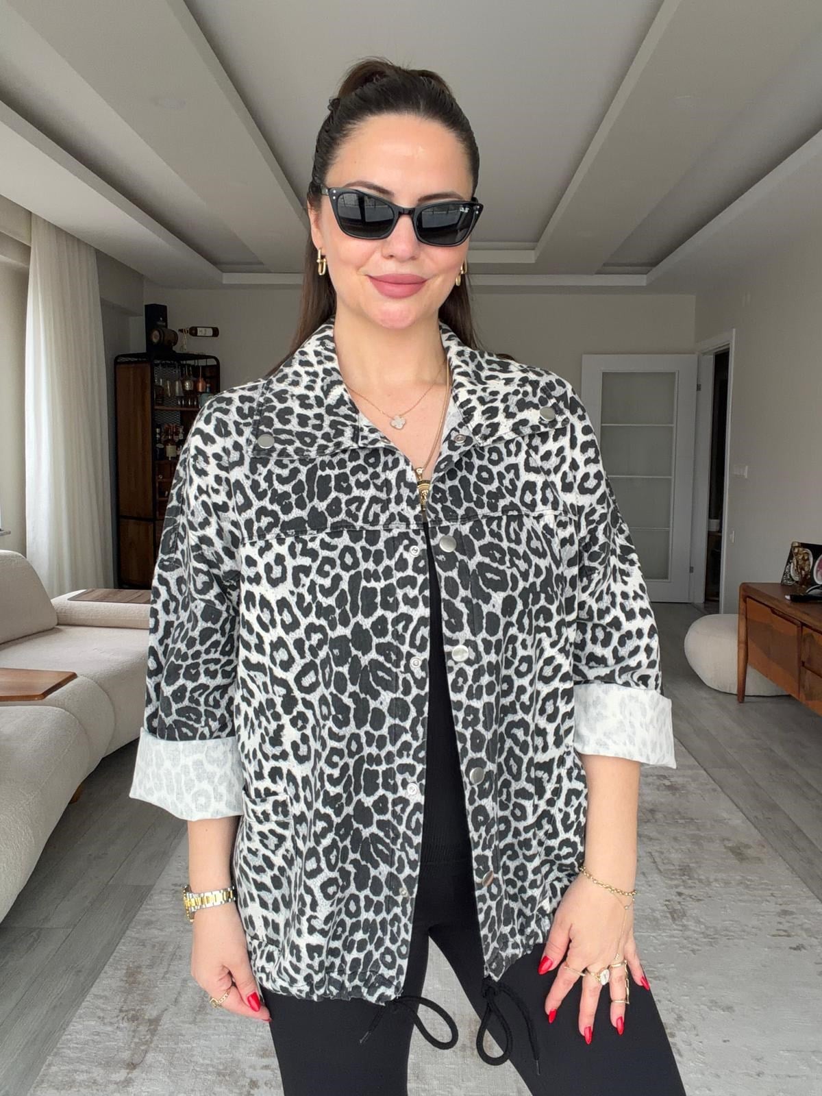 476 Owersize Ceket GRİ LEOPAR