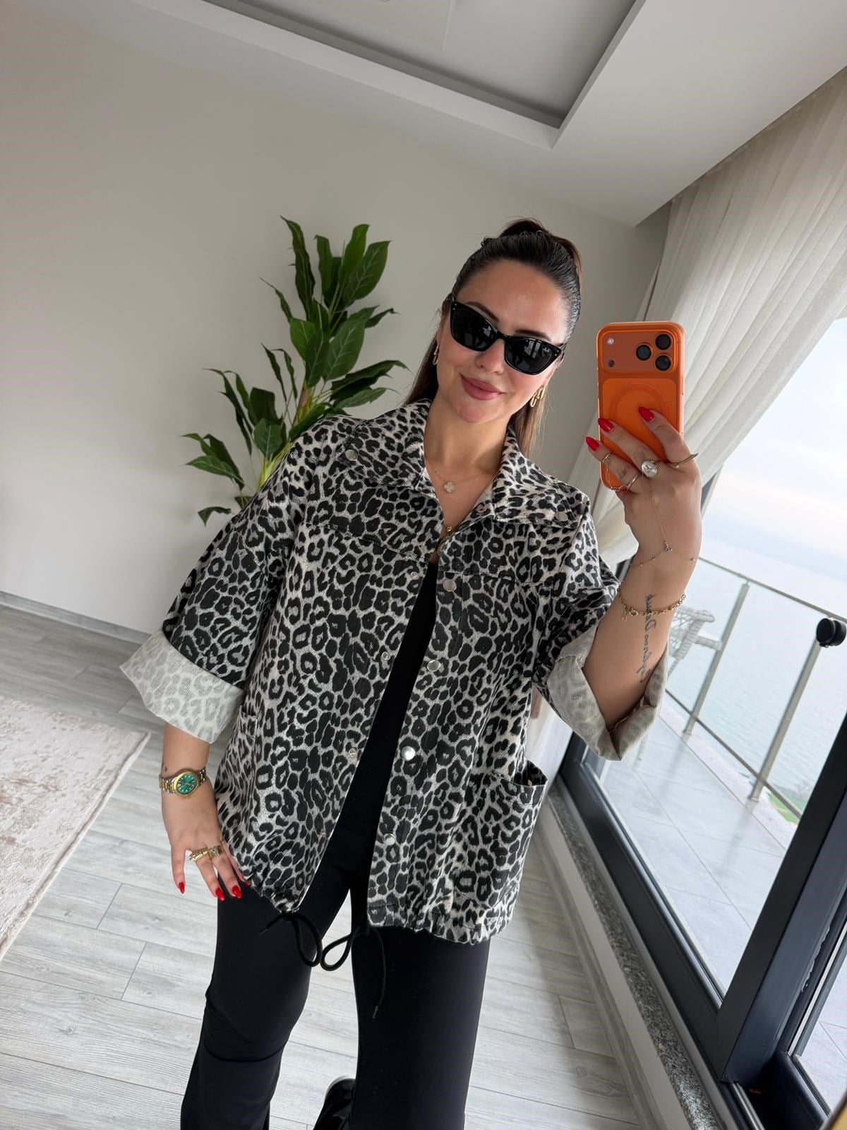 476 Owersize Ceket GRİ LEOPAR