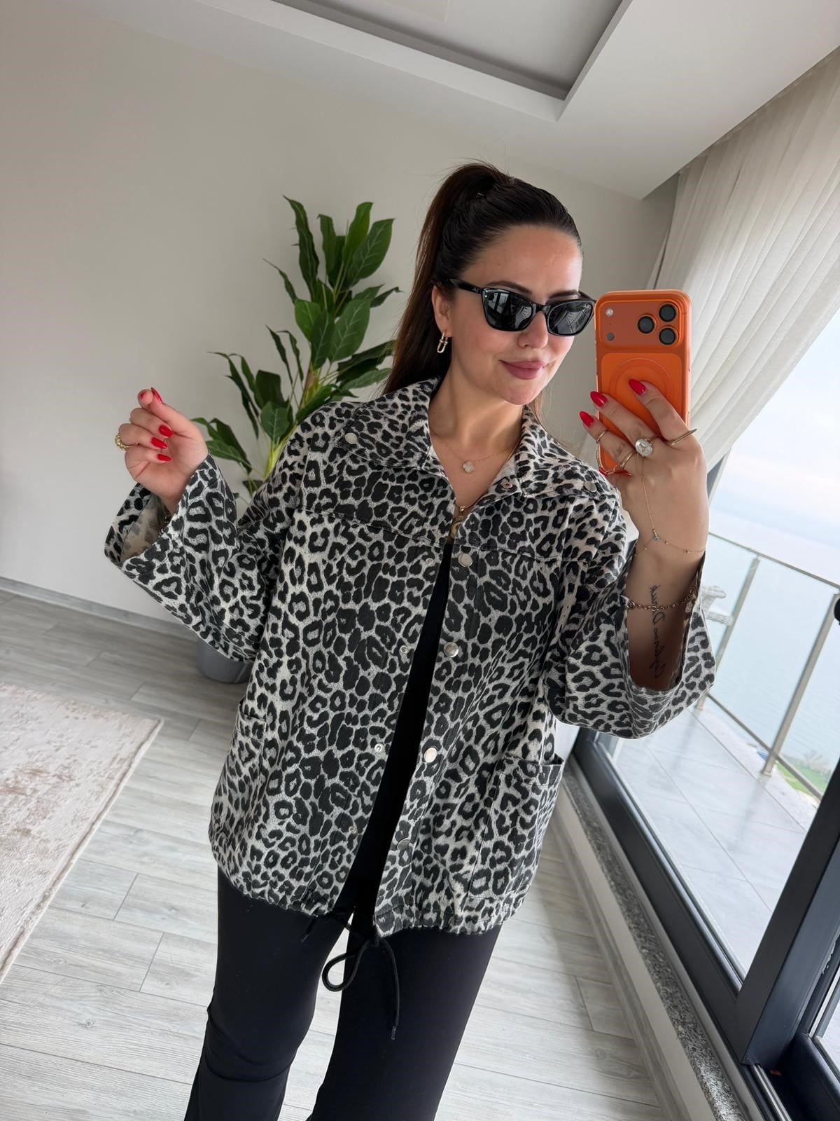 476 Owersize Ceket GRİ LEOPAR