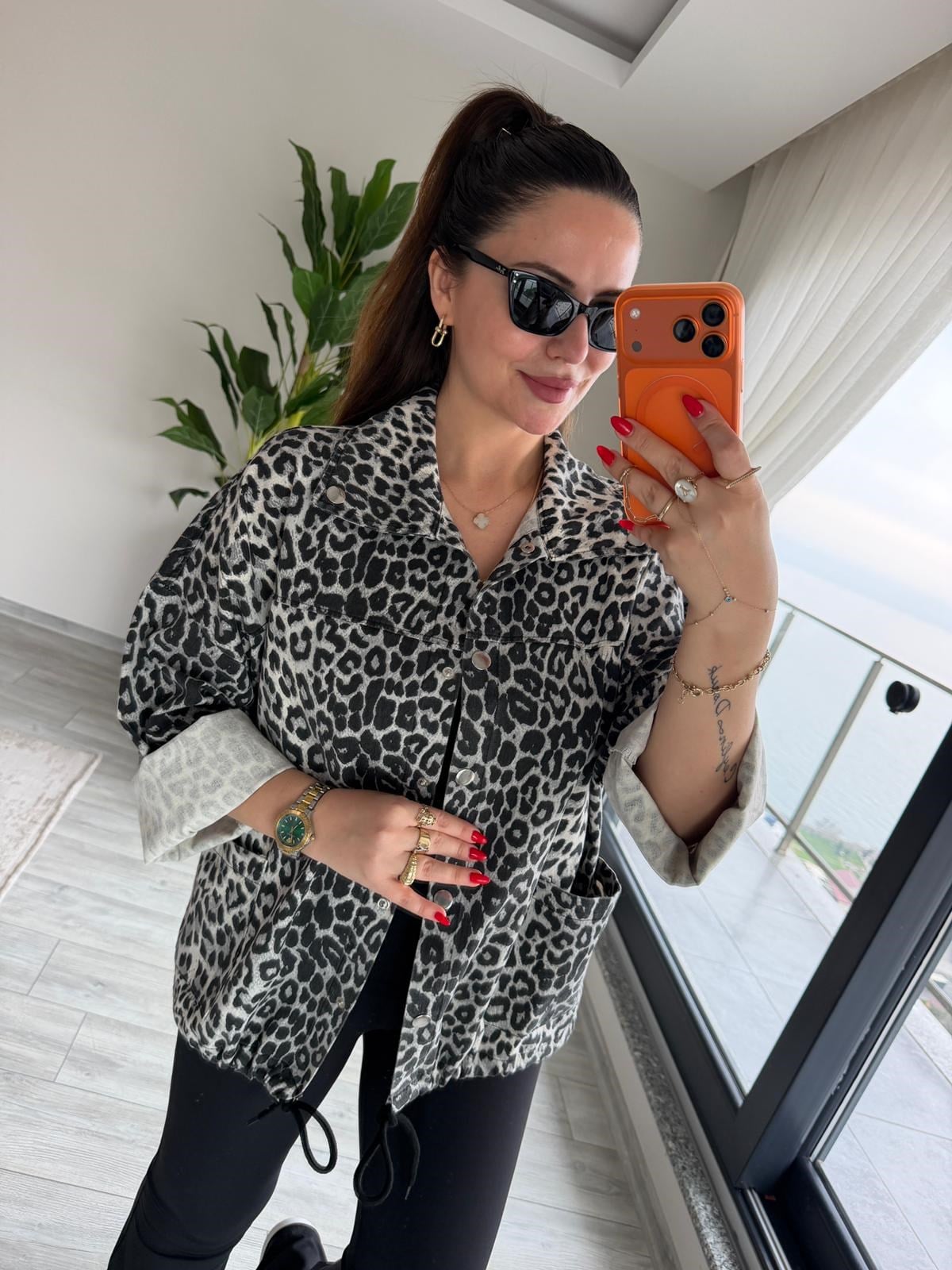 476 Owersize Ceket GRİ LEOPAR