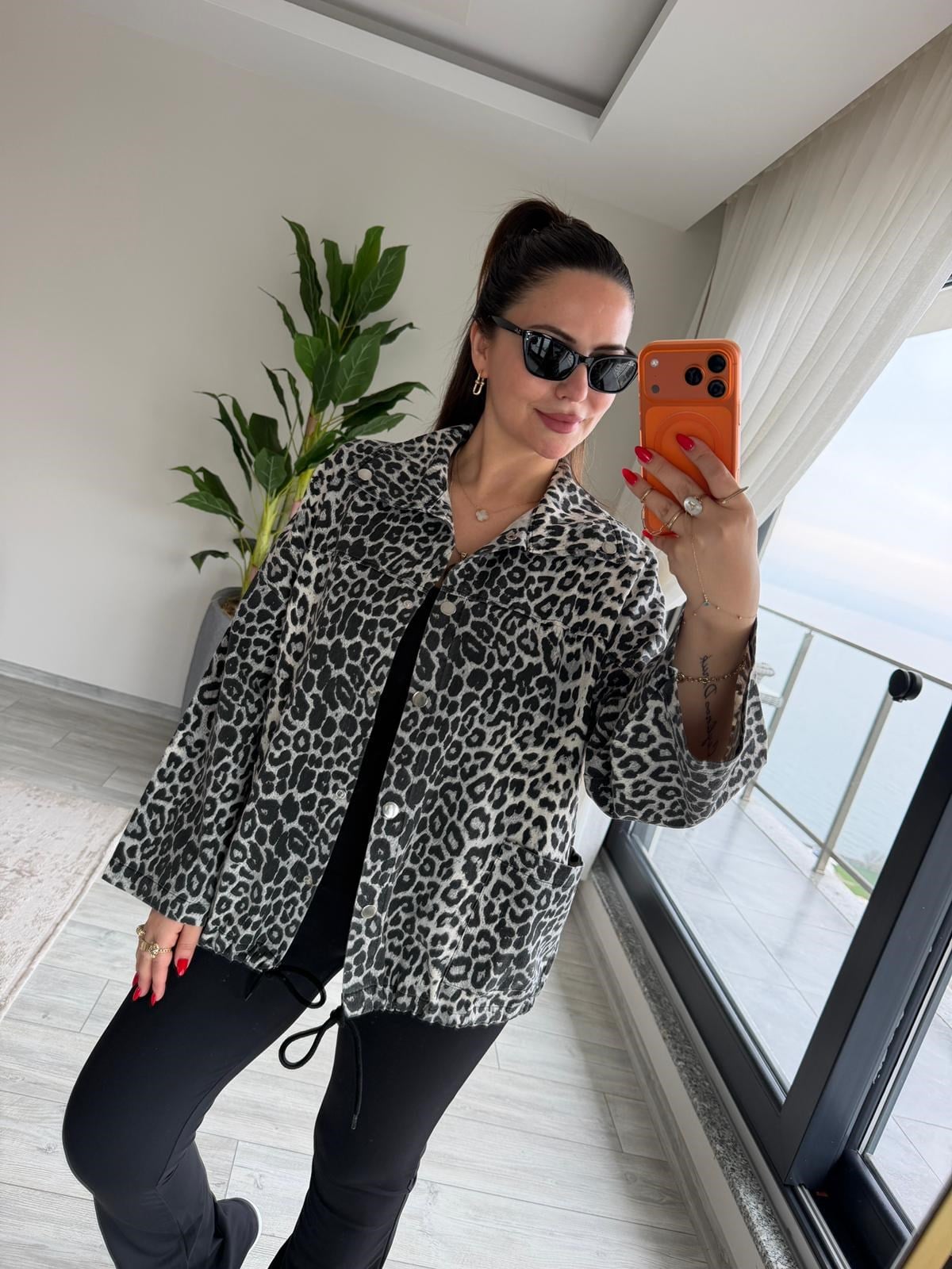 476 Owersize Ceket GRİ LEOPAR