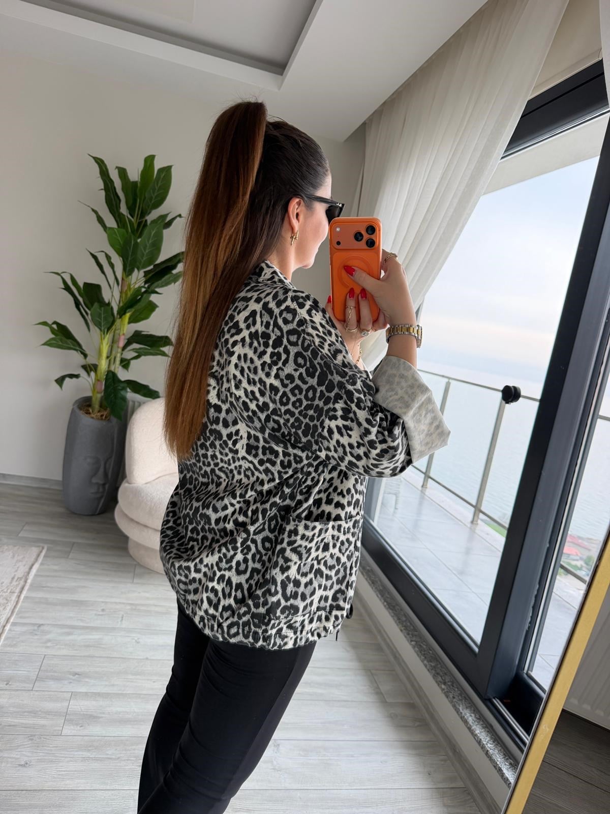 476 Owersize Ceket GRİ LEOPAR