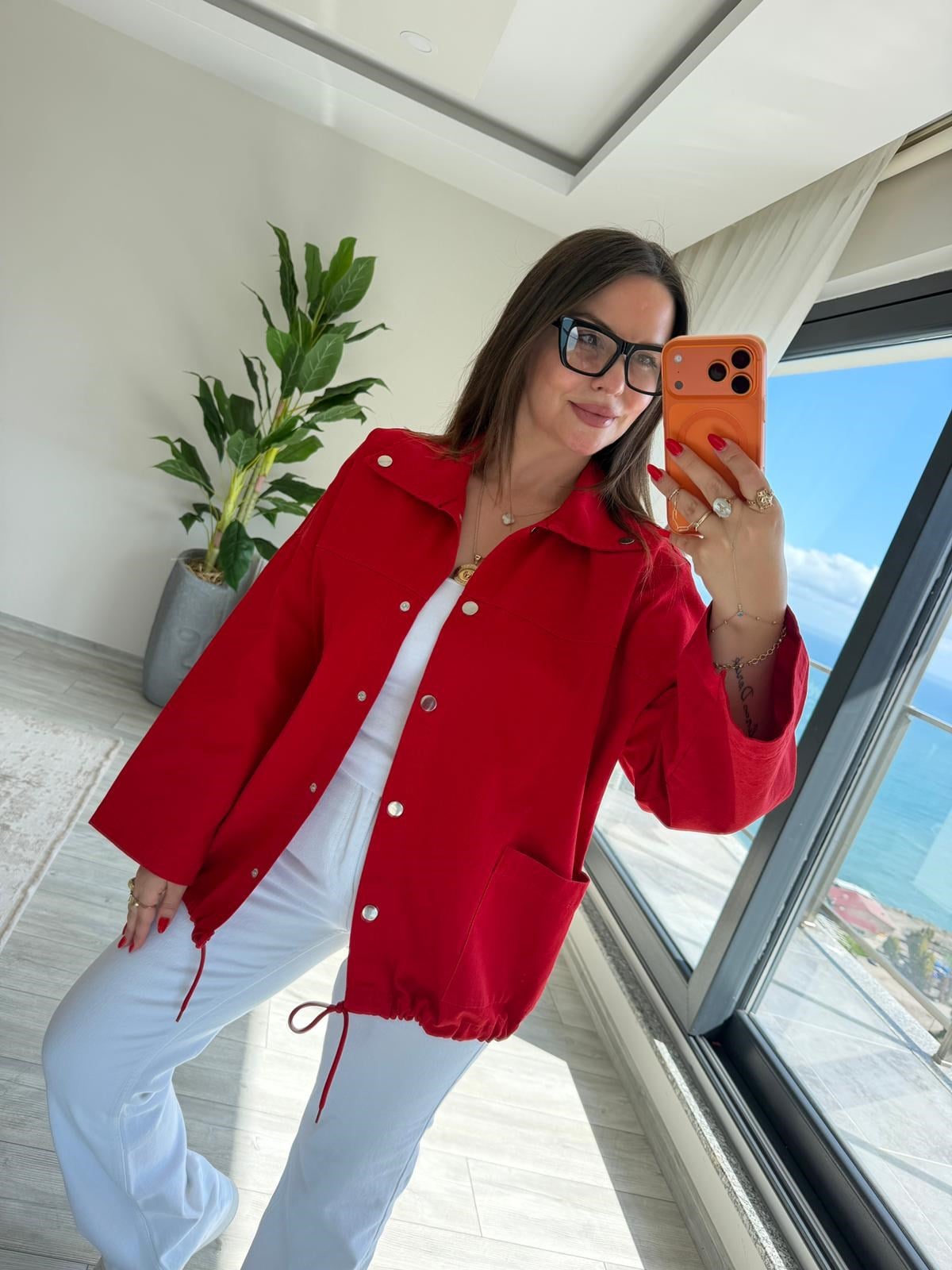 476 Owersize Ceket KIRMIZI