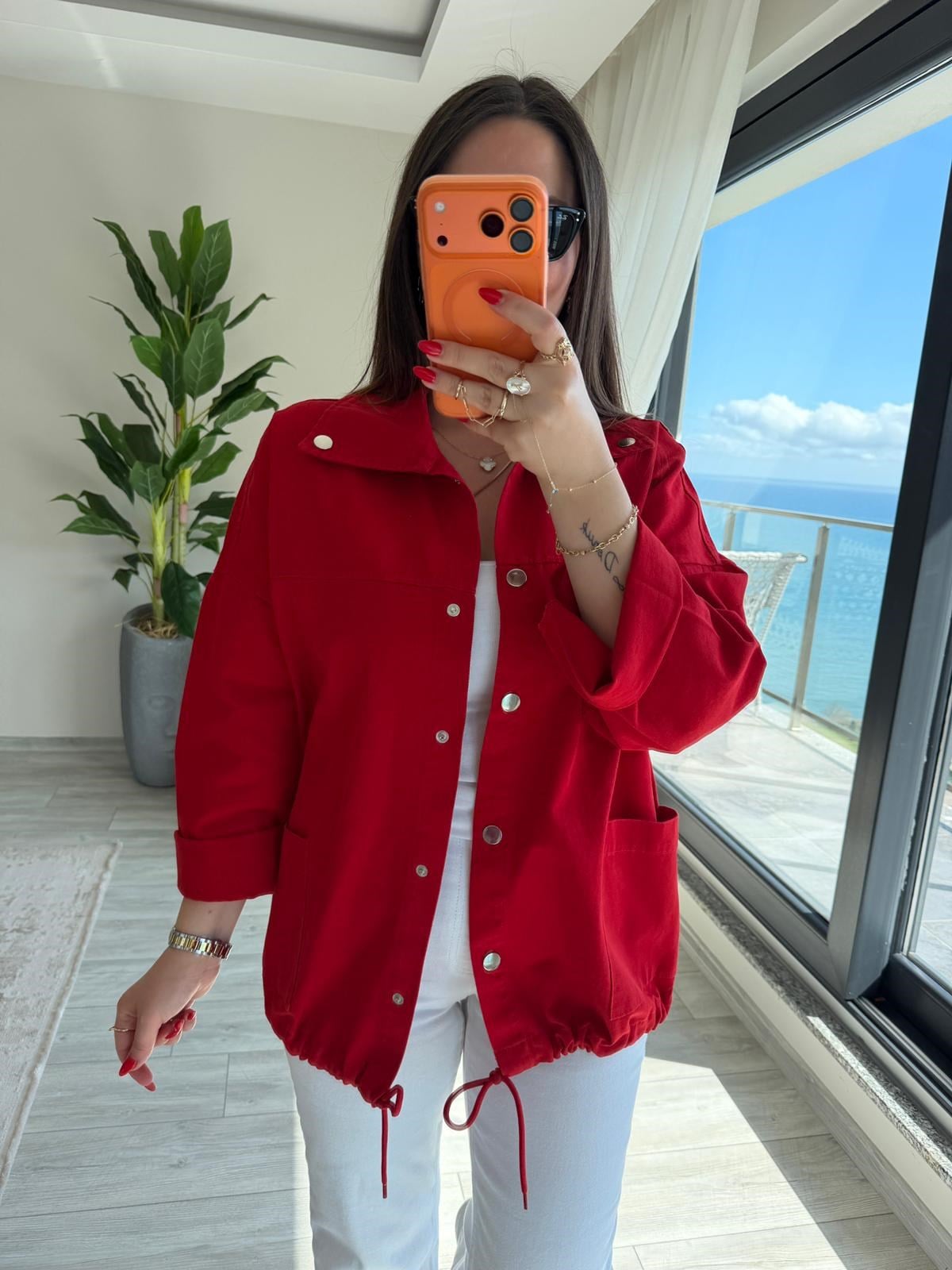 476 Owersize Ceket KIRMIZI