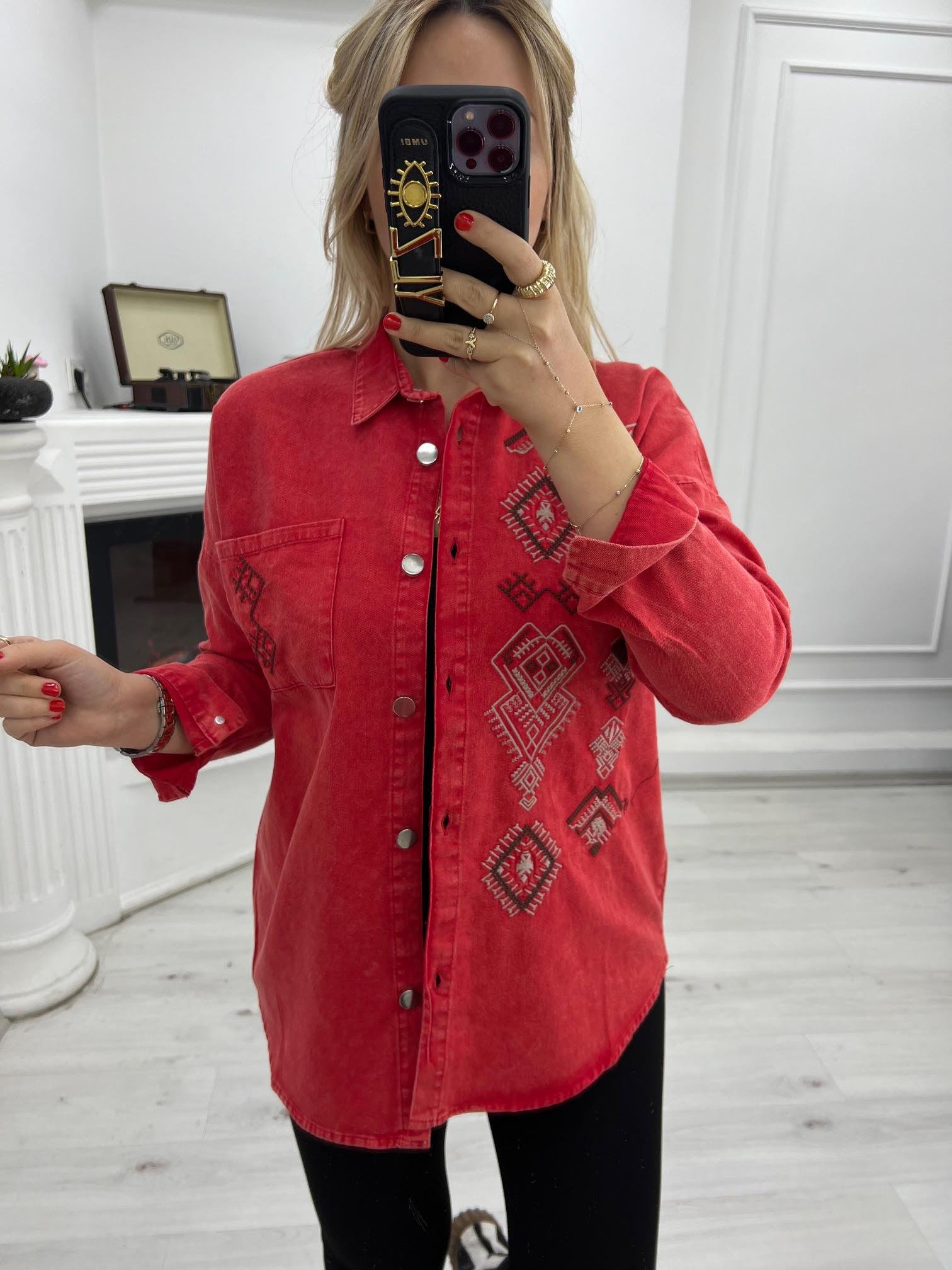 477 Etnik Desen Gabardin Gömlek