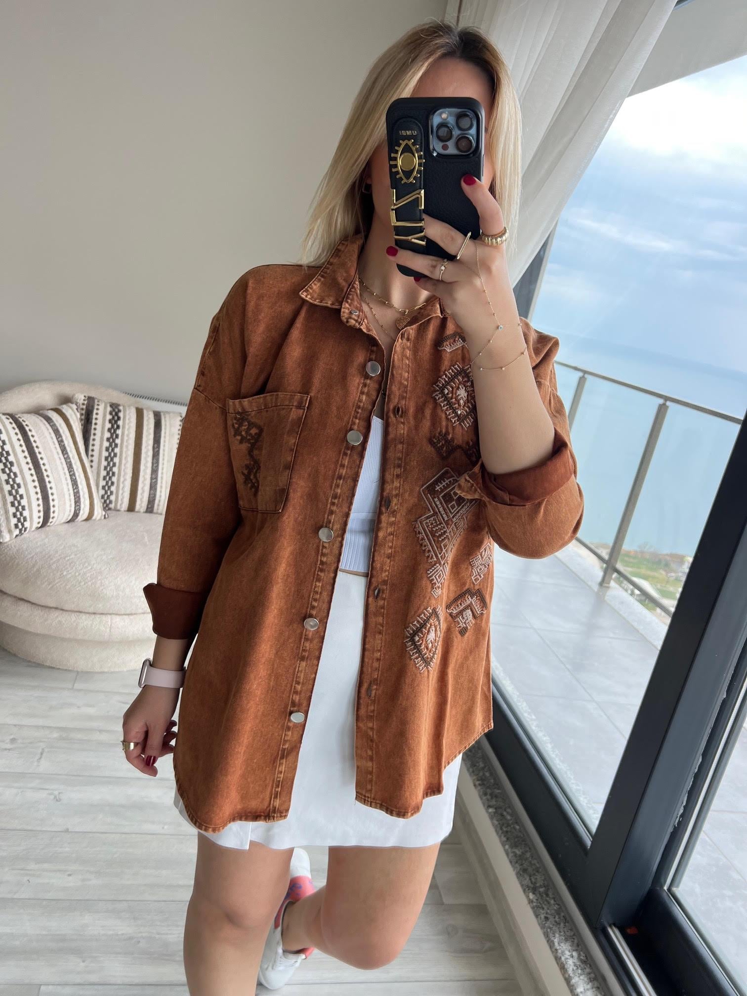 477 Etnik Desen Gabardin Gömlek