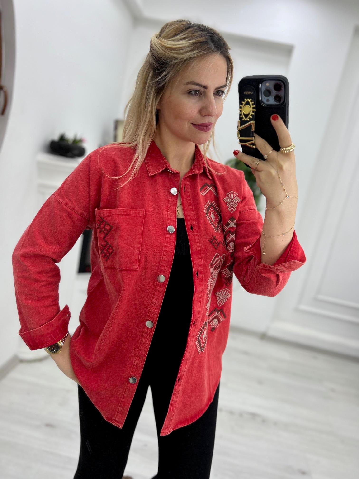 477 Etnik Desen Gabardin Gömlek