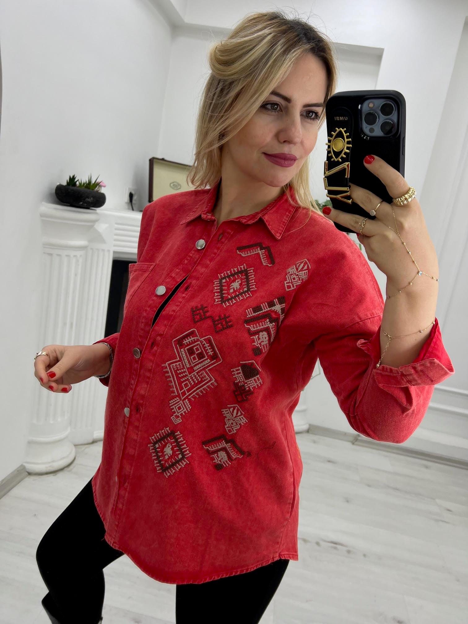 477 Etnik Desen Gabardin Gömlek