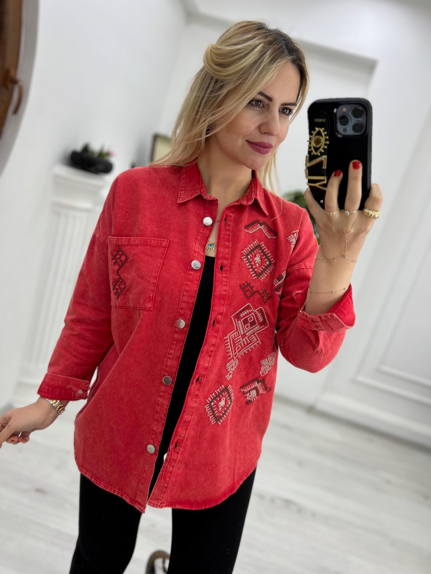 477 Etnik Desen Gabardin Gömlek