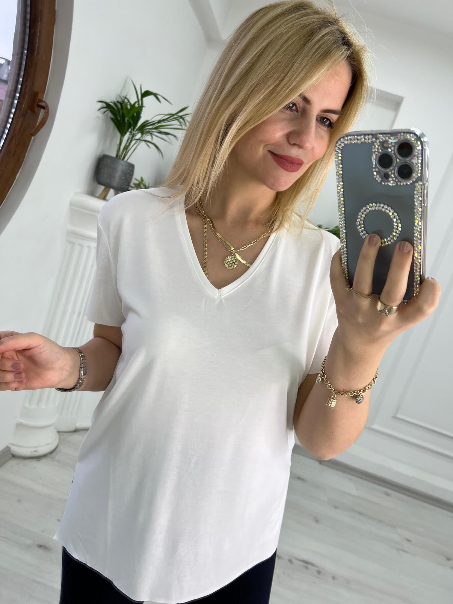 4791 V Yaka Tshirt BEYAZ