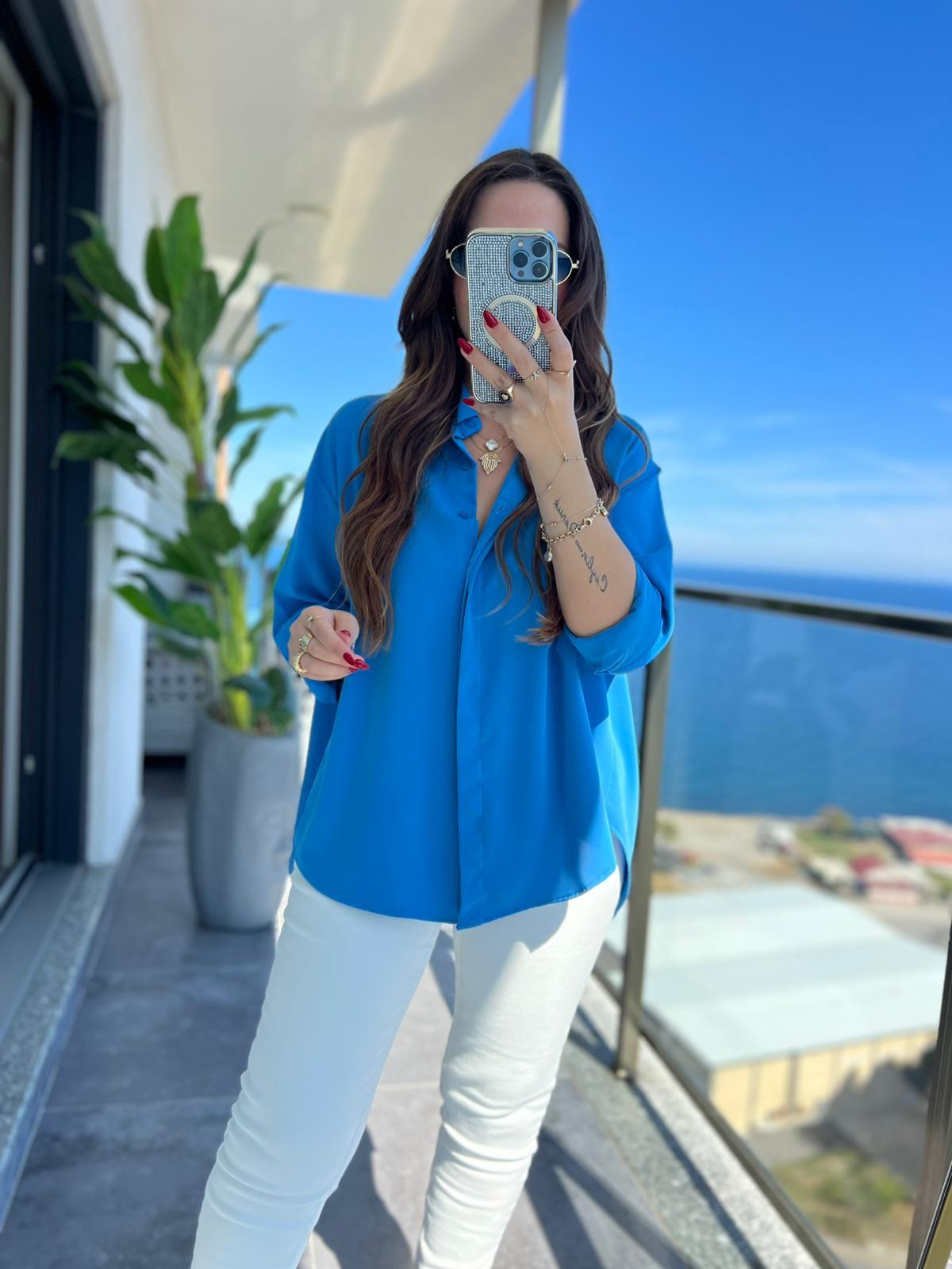 481 Yarasa Kol Saten Gömlek KOYU MAVİ