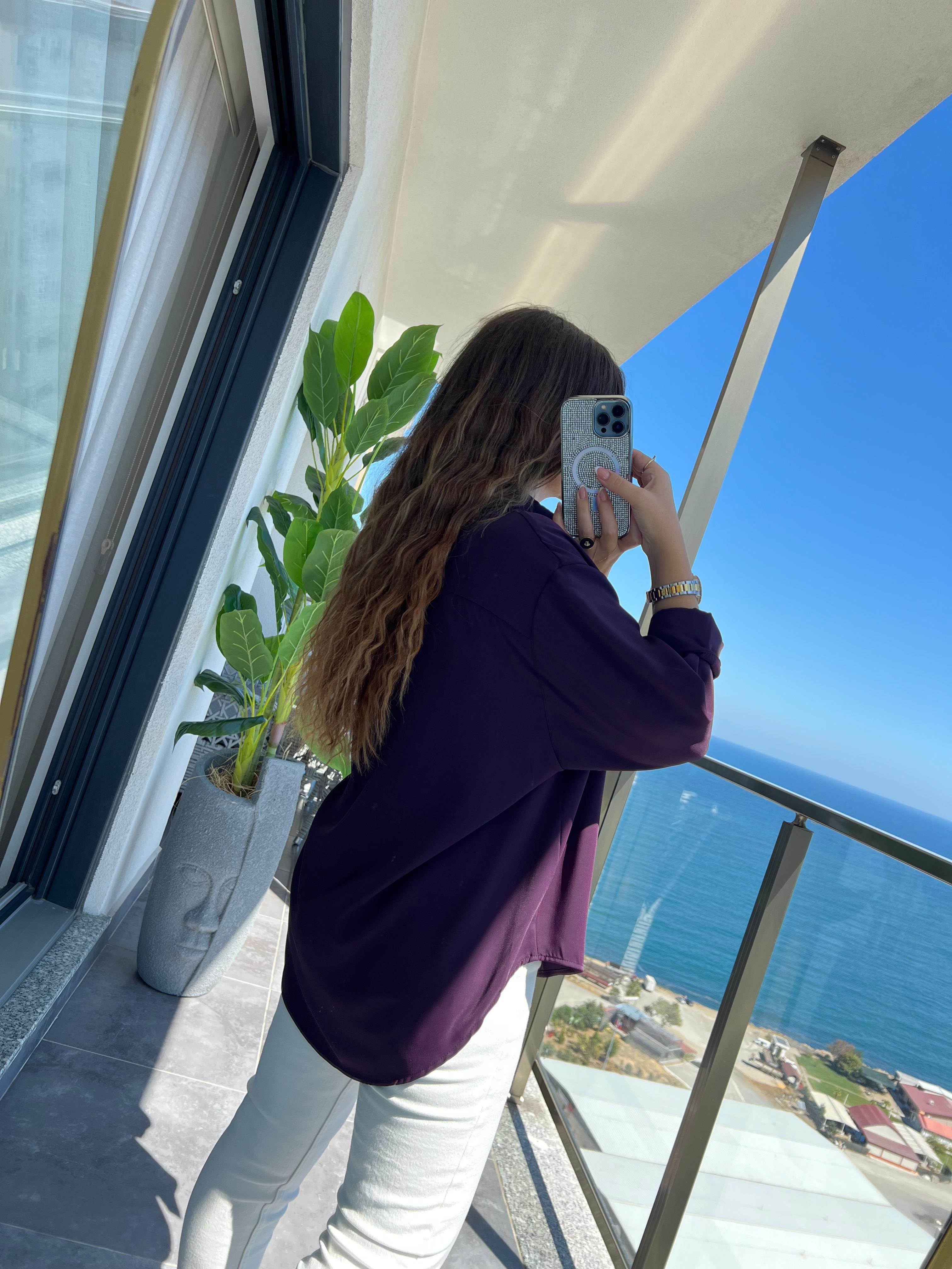 481 Yarasa Kol Saten Gömlek MÜRDÜM