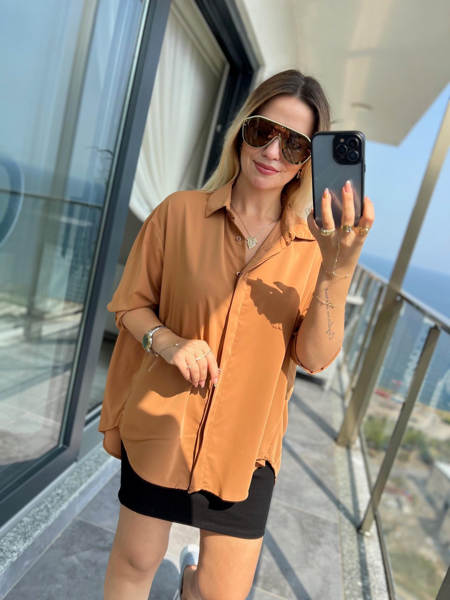 481 Yarasa Kol Saten Gömlek TABA