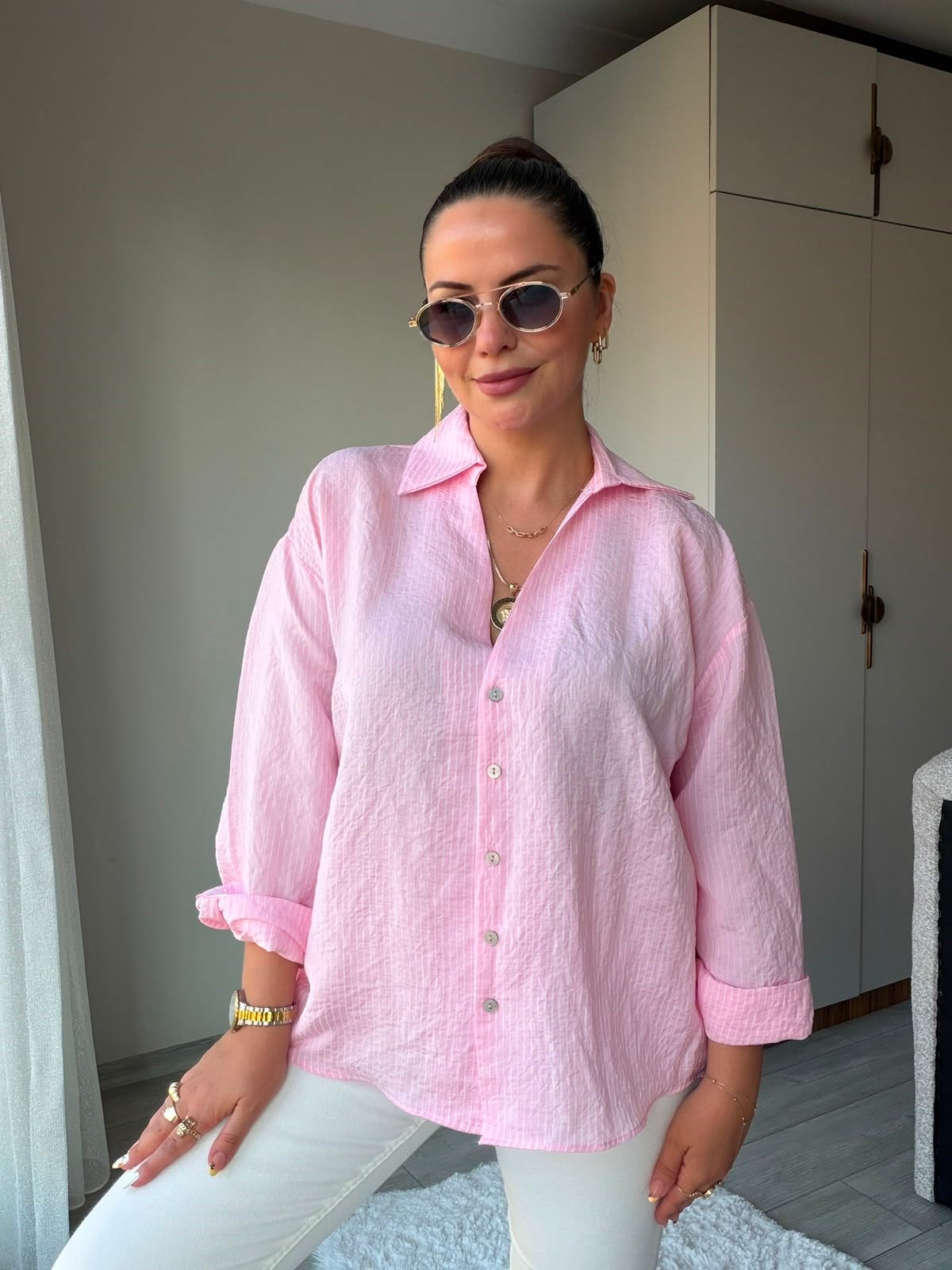 4906 Çizgili Gömlek PEMBE
