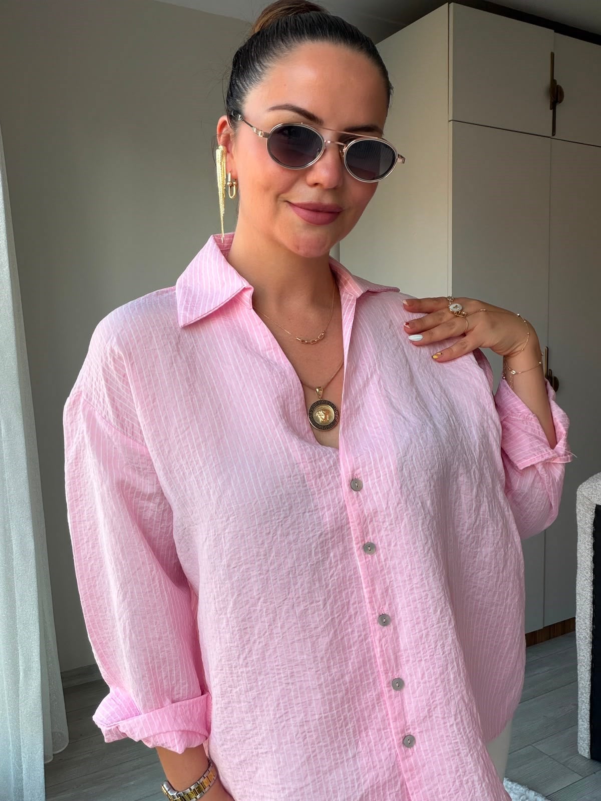 4906 Çizgili Gömlek PEMBE