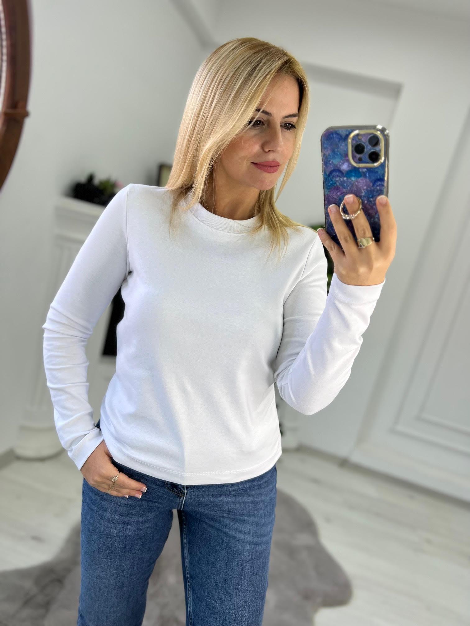 4978 Bisiklet Yaka Bluz BEYAZ