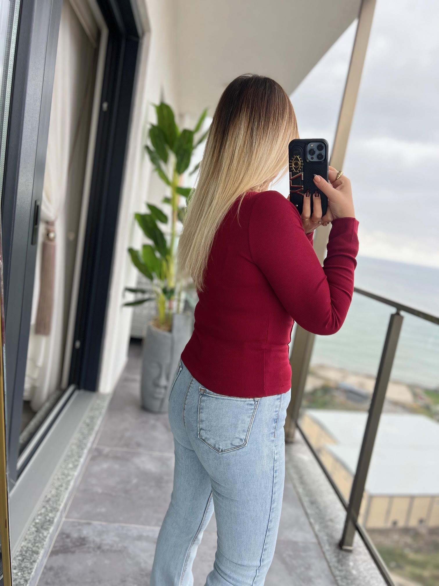 4982 Önü Dikişi Fitilli Bluz BORDO