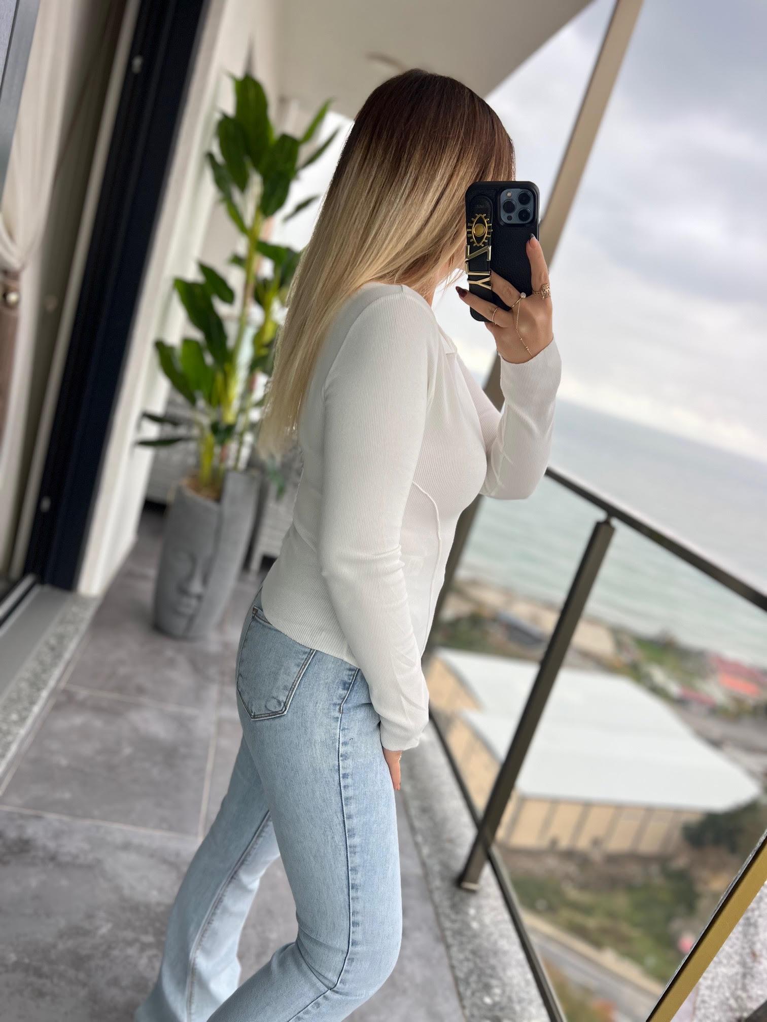 4982 Önü Dikişi Fitilli Bluz EKRU