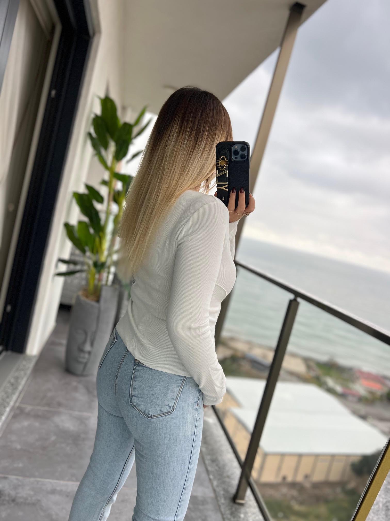 4982 Önü Dikişi Fitilli Bluz EKRU