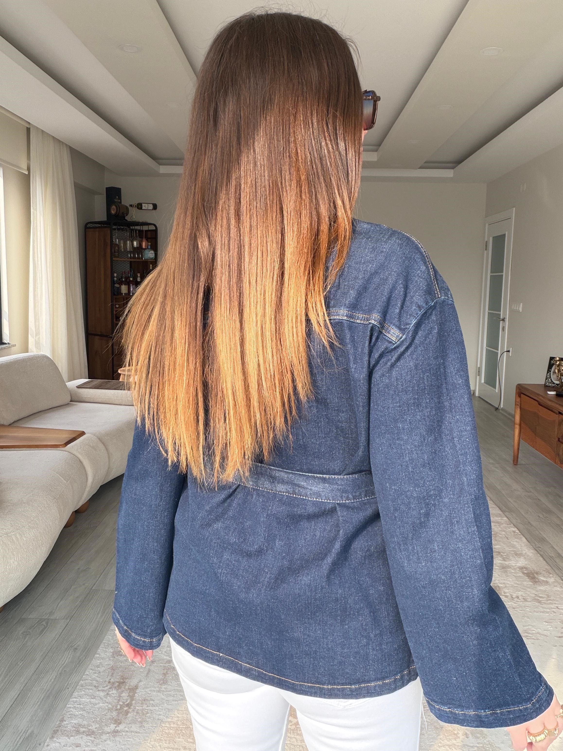 5001 Kemerli Kot Ceket LACİVERT