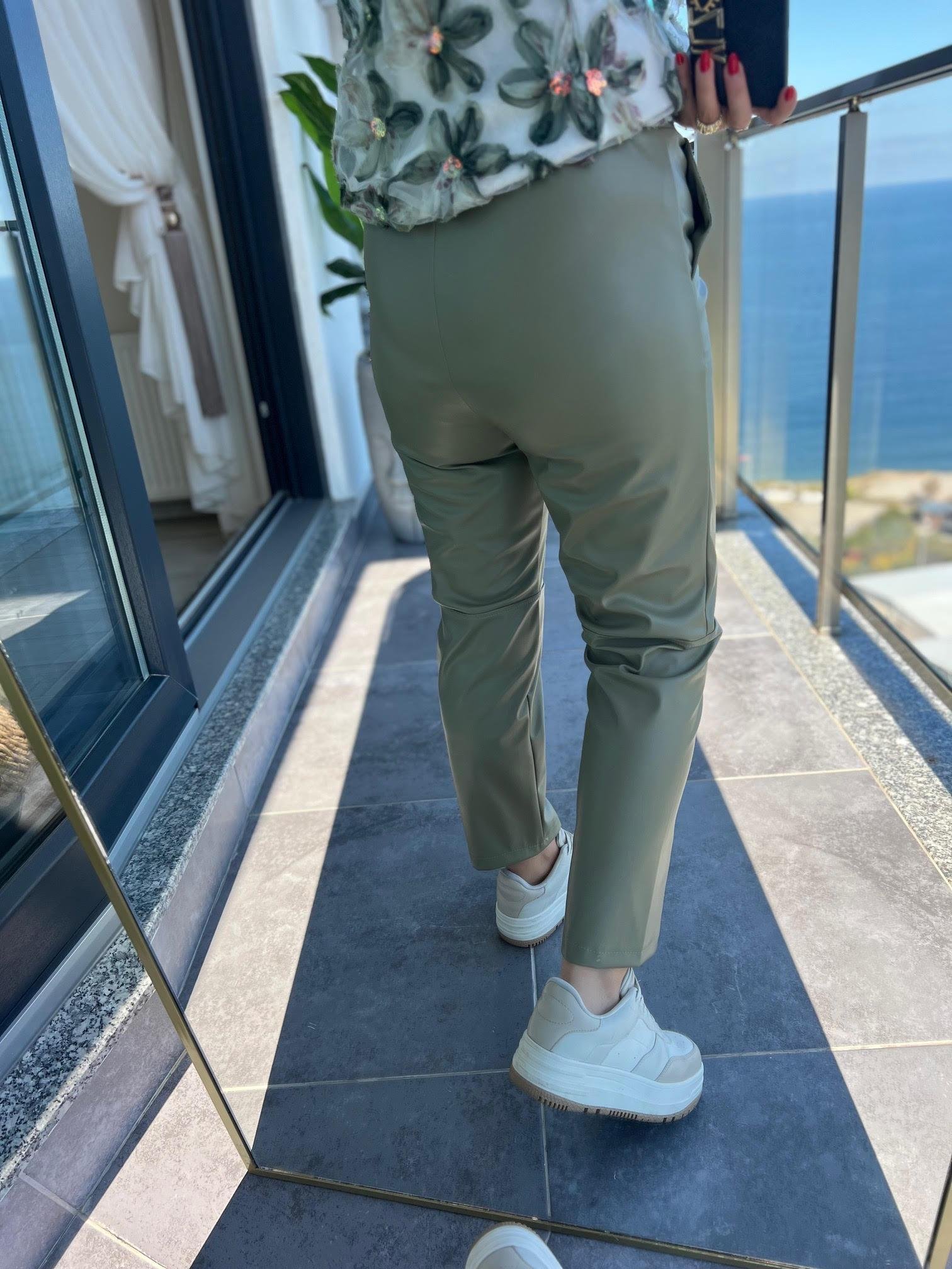 5003 Şardonlu Deri Pantolon HAKİ YEŞİL