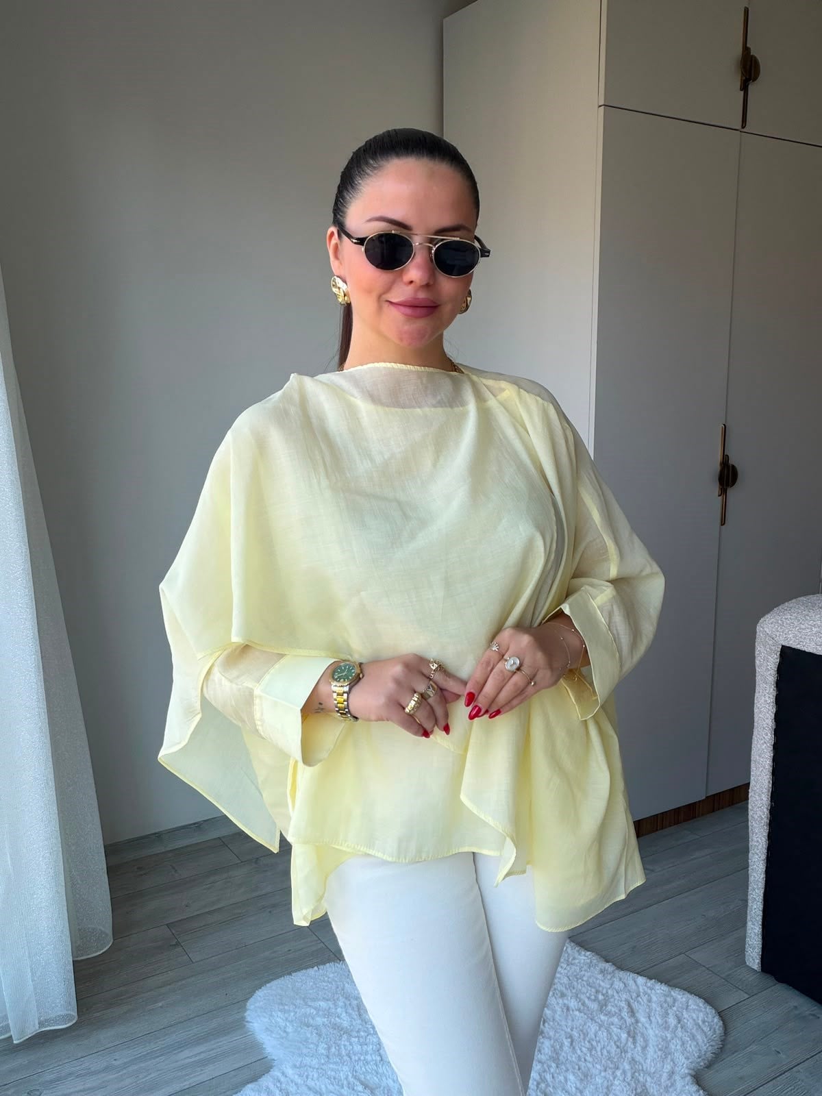 5026 Uçuşan Pelerin Bluz SARI