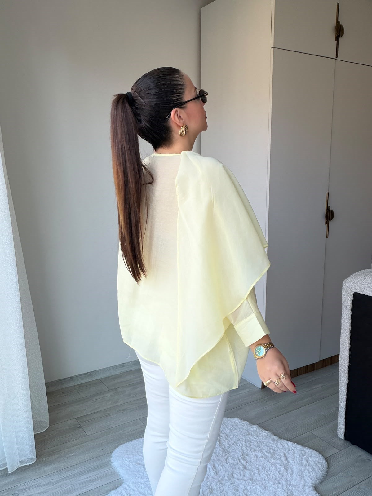 5026 Uçuşan Pelerin Bluz SARI