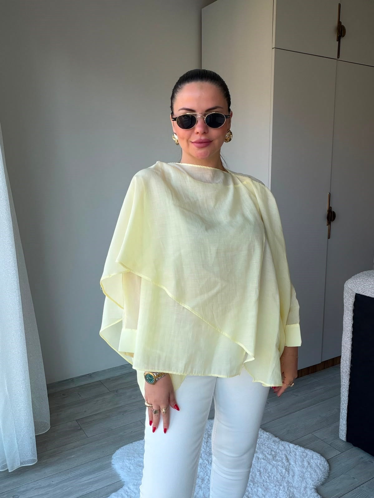 5026 Uçuşan Pelerin Bluz SARI