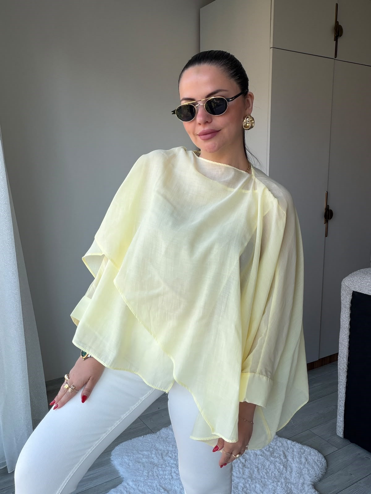 5026 Uçuşan Pelerin Bluz SARI