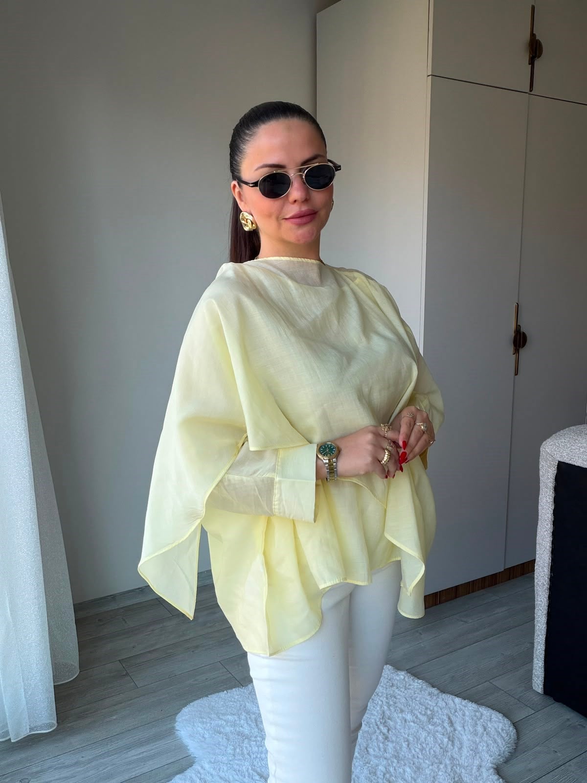 5026 Uçuşan Pelerin Bluz SARI