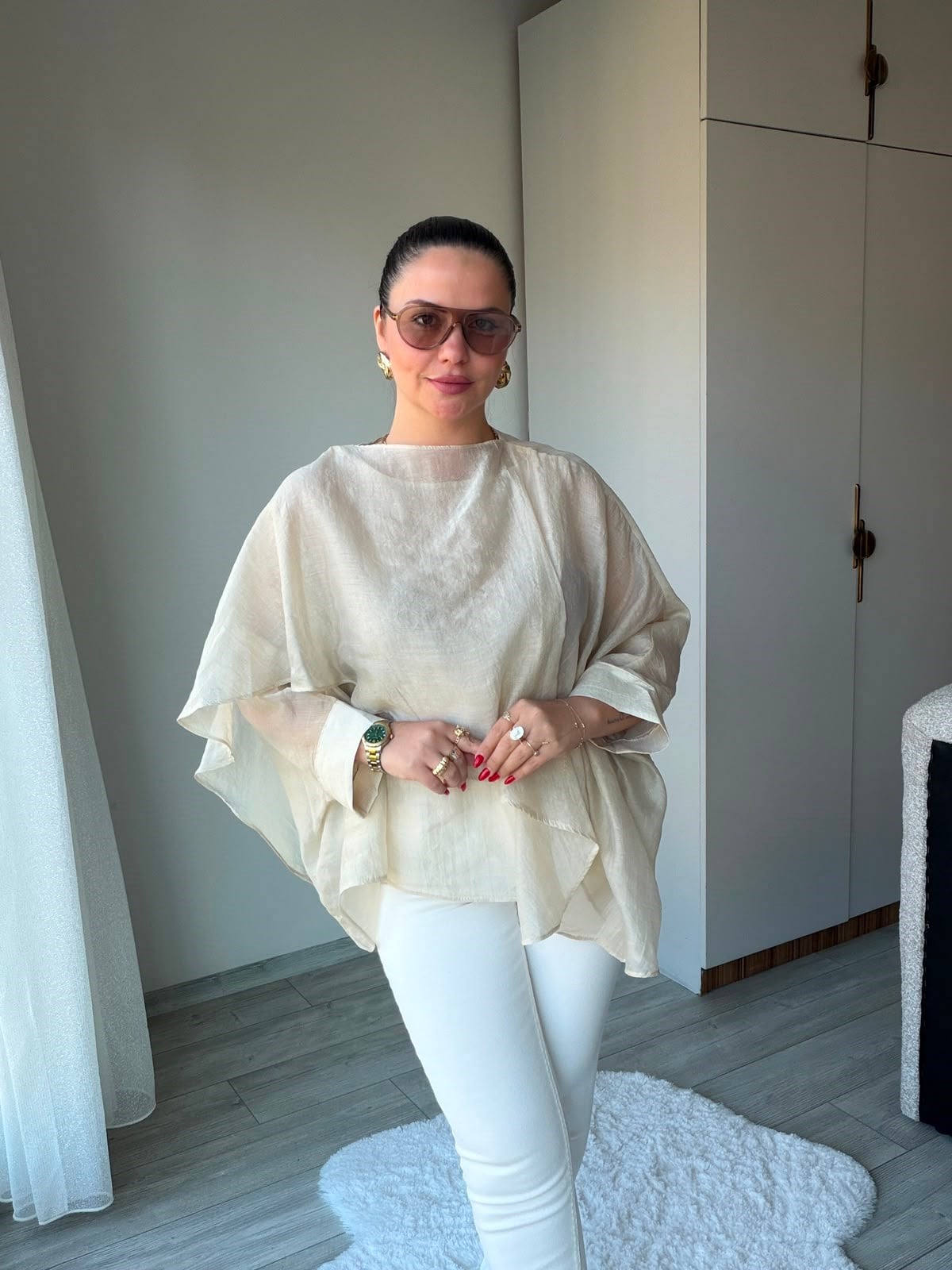 5026 Uçuşan Pelerin Bluz TAŞ