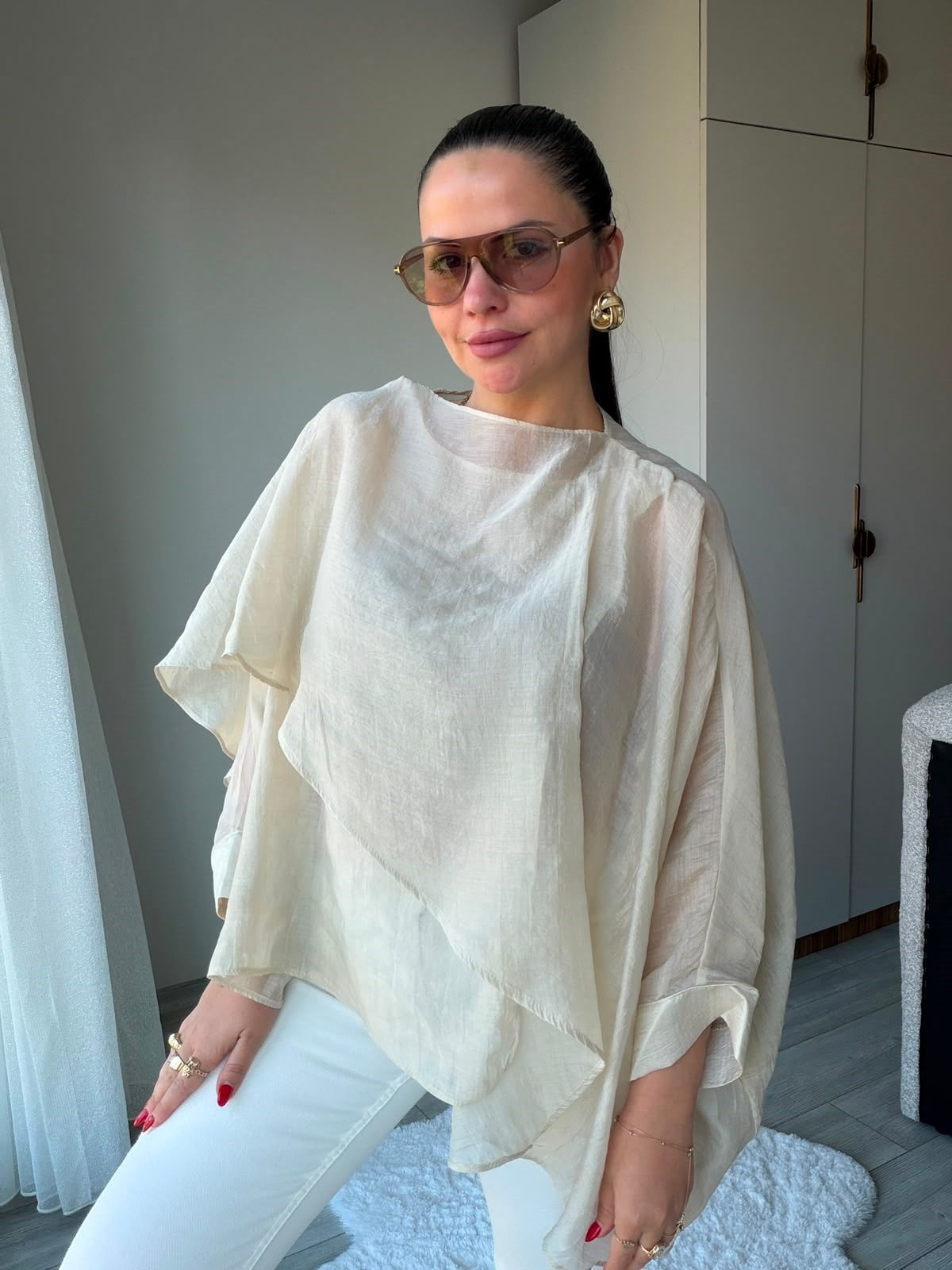 5026 Uçuşan Pelerin Bluz TAŞ