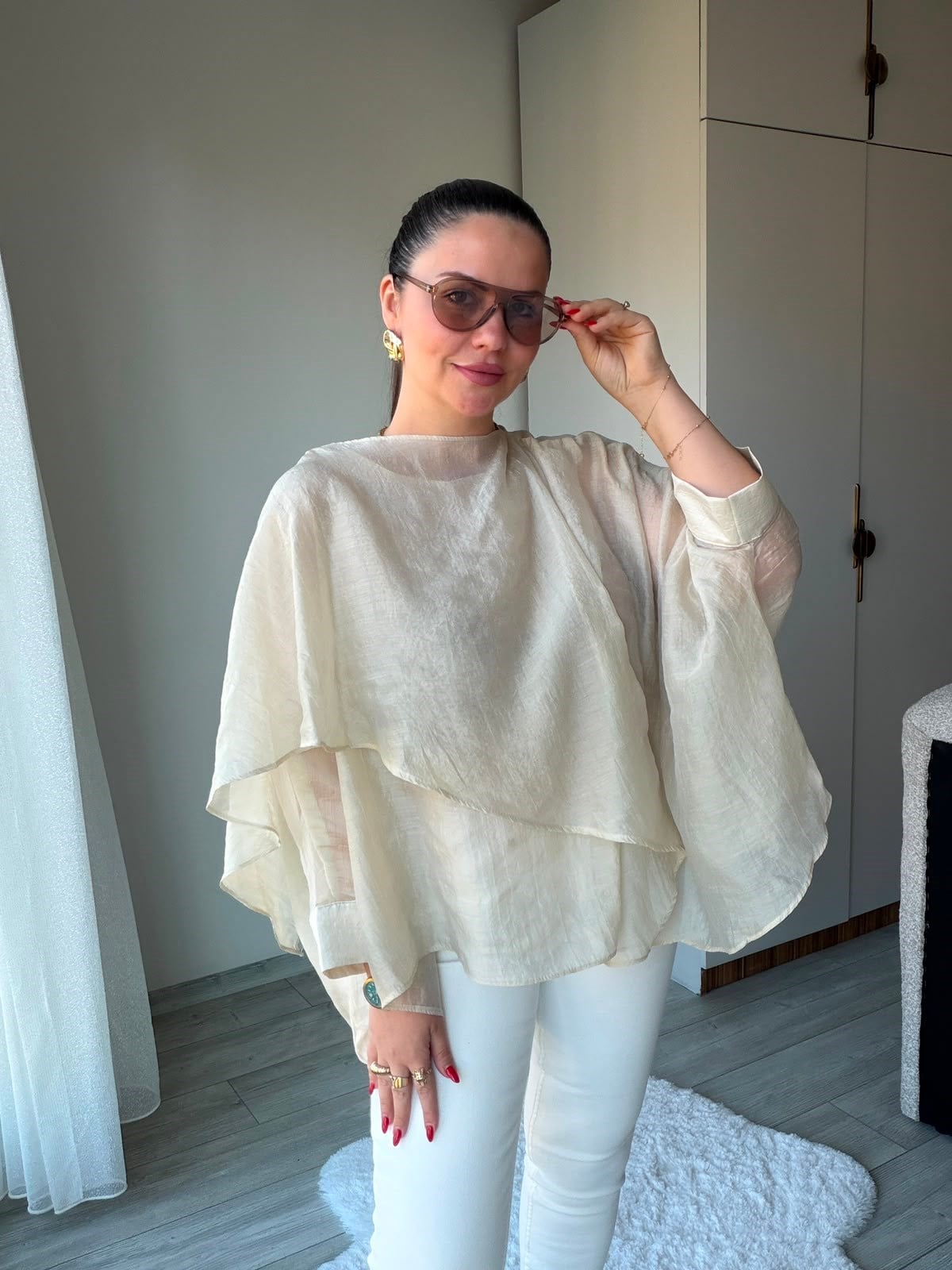 5026 Uçuşan Pelerin Bluz TAŞ
